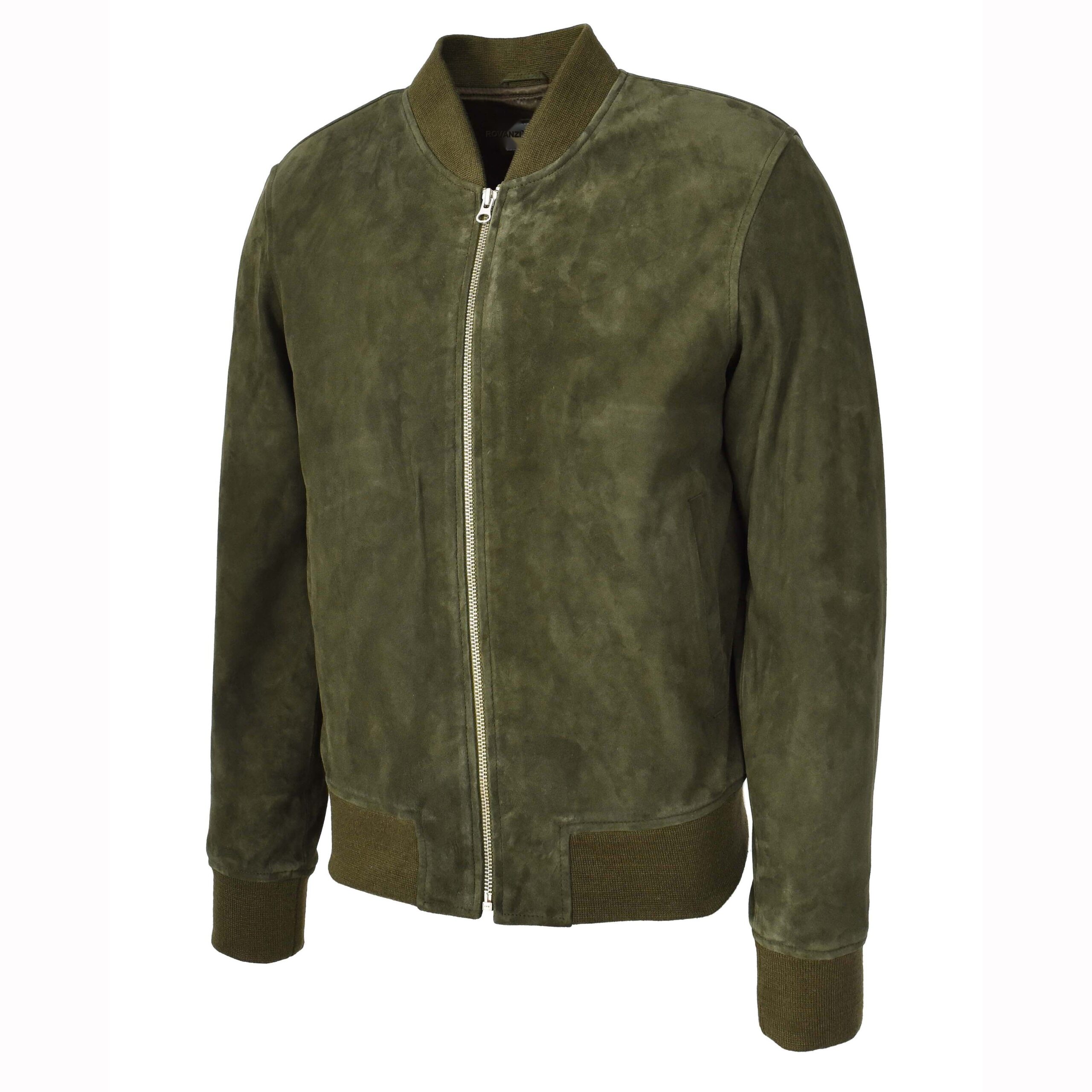 BUNERI Chaqueta Bomber Hombre Ante Cabra MA-1 Varsity Diseno Verde Oliva - Imagen 4