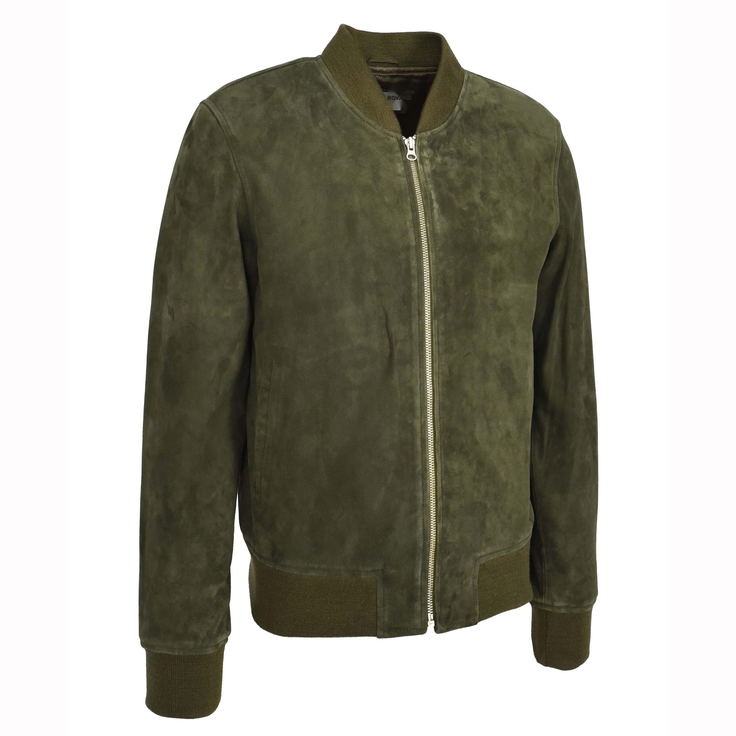 BUNERI Chaqueta Bomber Hombre Ante Cabra MA-1 Varsity Diseno Verde Oliva - Imagen 5