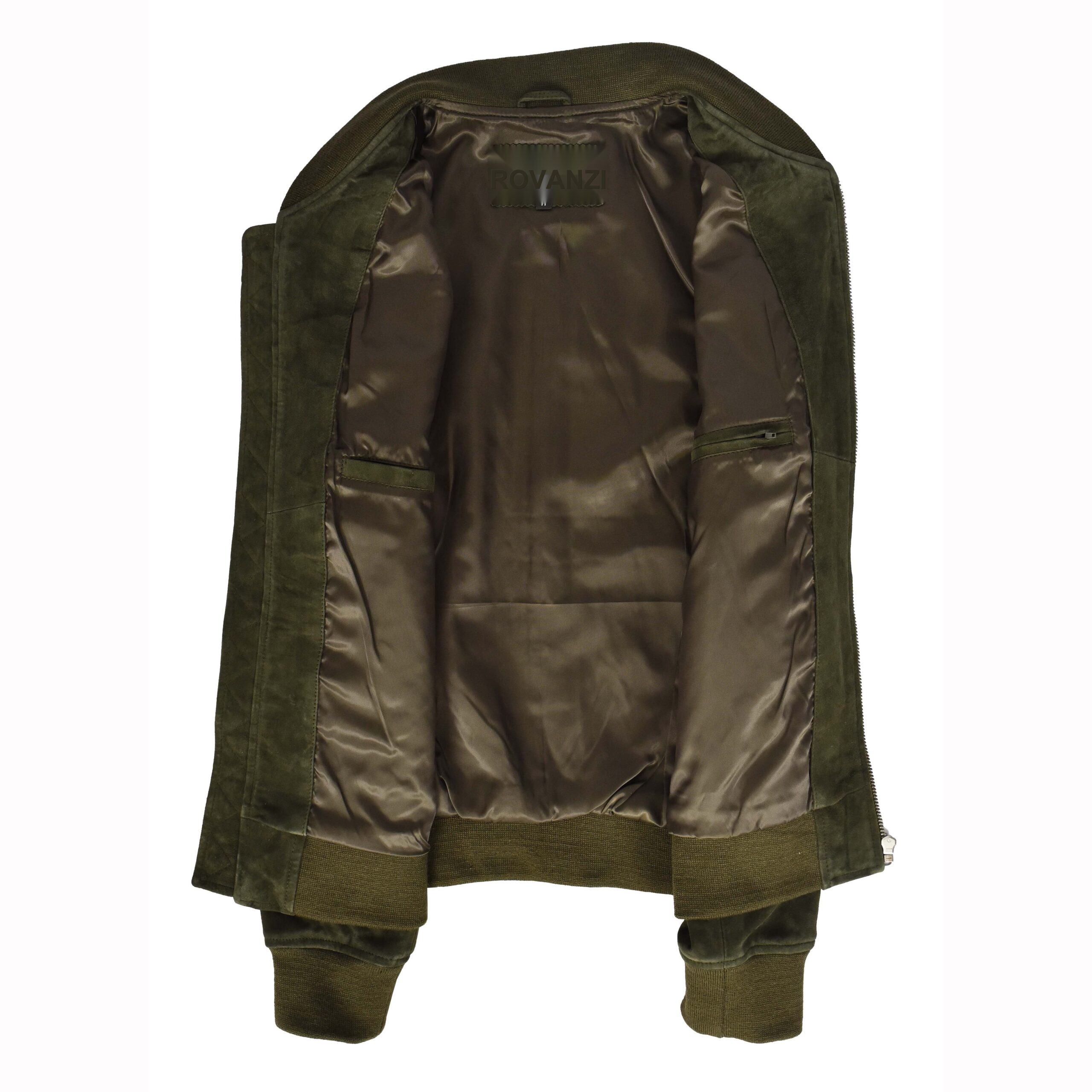 BUNERI Chaqueta Bomber Hombre Ante Cabra MA-1 Varsity Diseno Verde Oliva - Imagen 6