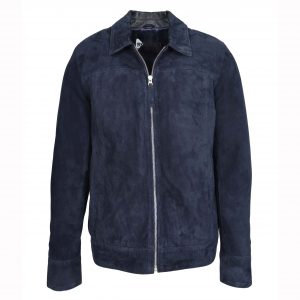 BUNERI Chaqueta de Ante Real de Cabra Marino Estilo Caja Cremallera Clásica para Hombre