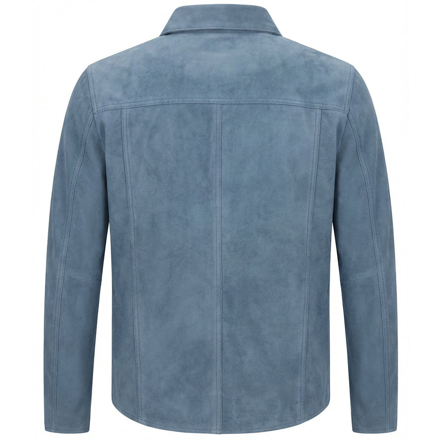 BUNERI Chaqueta Trucker Western de Ante Real de Cabra Azul Denim para Hombre - Imagen 4