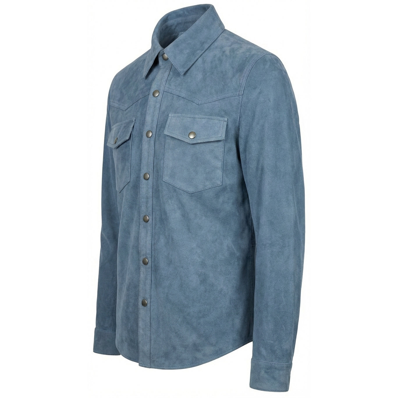 BUNERI Chaqueta Trucker Western de Ante Real de Cabra Azul Denim para Hombre - Imagen 6