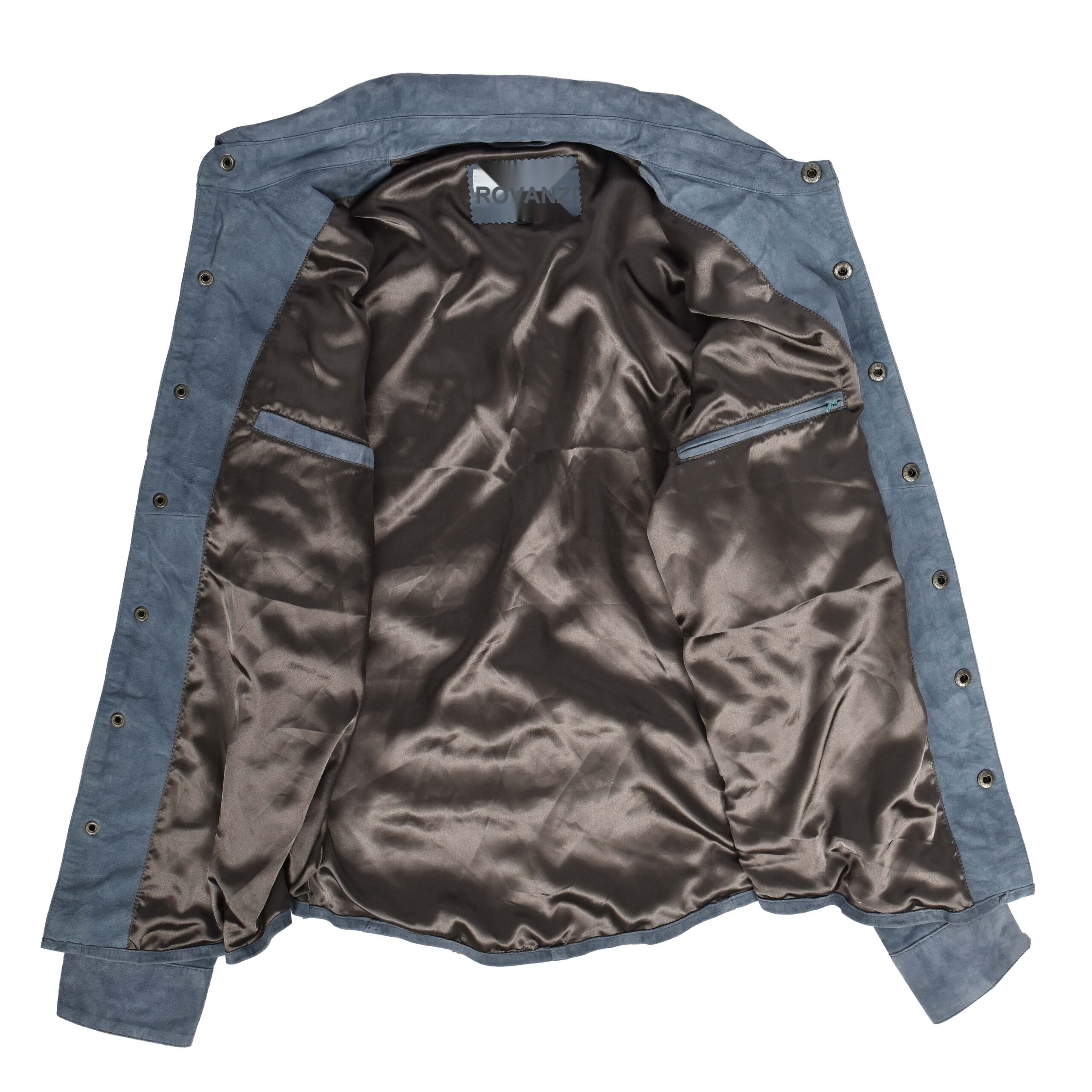 BUNERI Chaqueta Trucker Western de Ante Real de Cabra Azul Denim para Hombre - Imagen 7