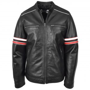 BUNERI Biker Cuero Boxer Negra Cafe Racer Multi Rayas