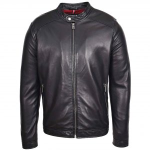 BUNERI Chaqueta Hombre Cuero Autentico Estilo Biker Casual Negro