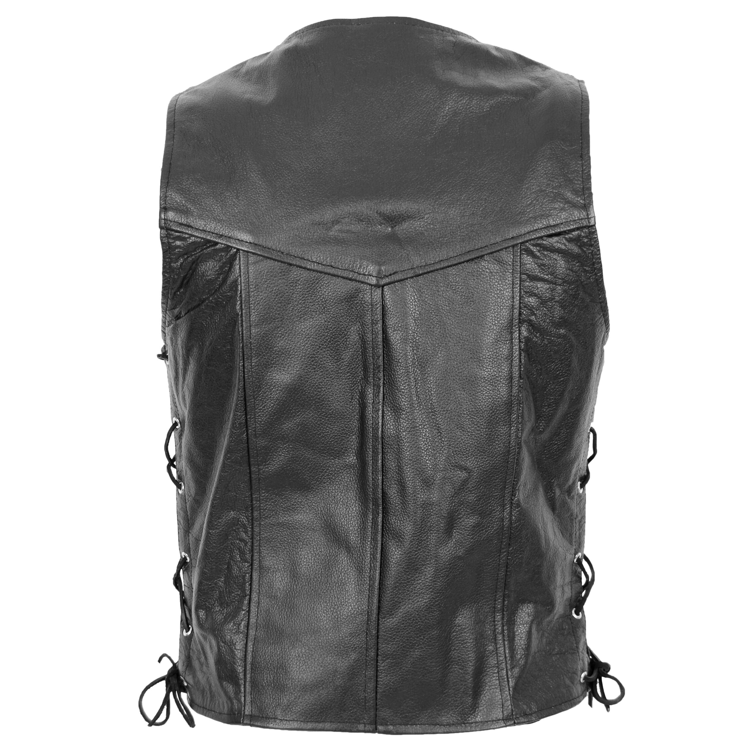 BUNERI Gilet de Cuero Real para Hombre con Flecos Laterales Negro - Imagen 2