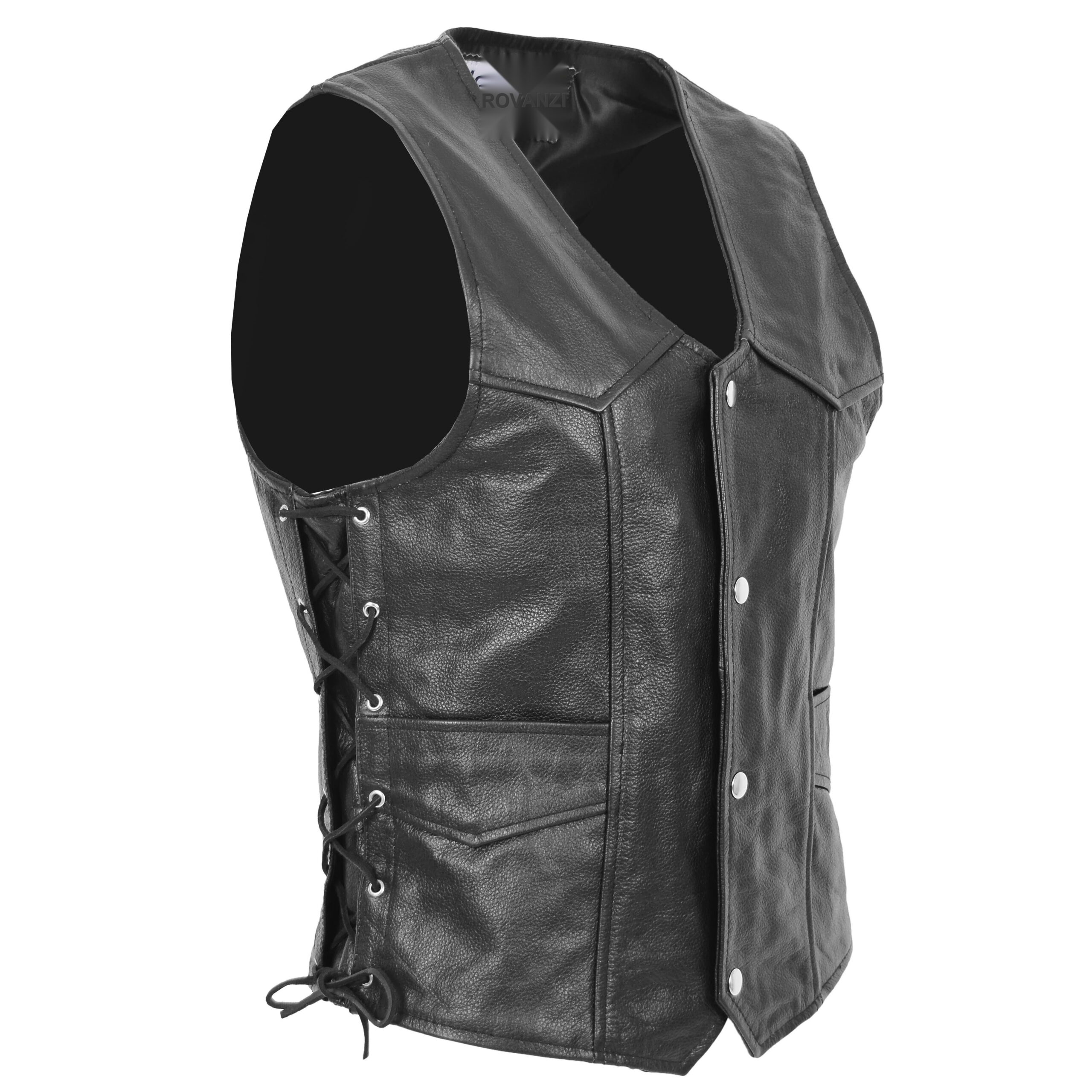 BUNERI Gilet de Cuero Real para Hombre con Flecos Laterales Negro - Imagen 3
