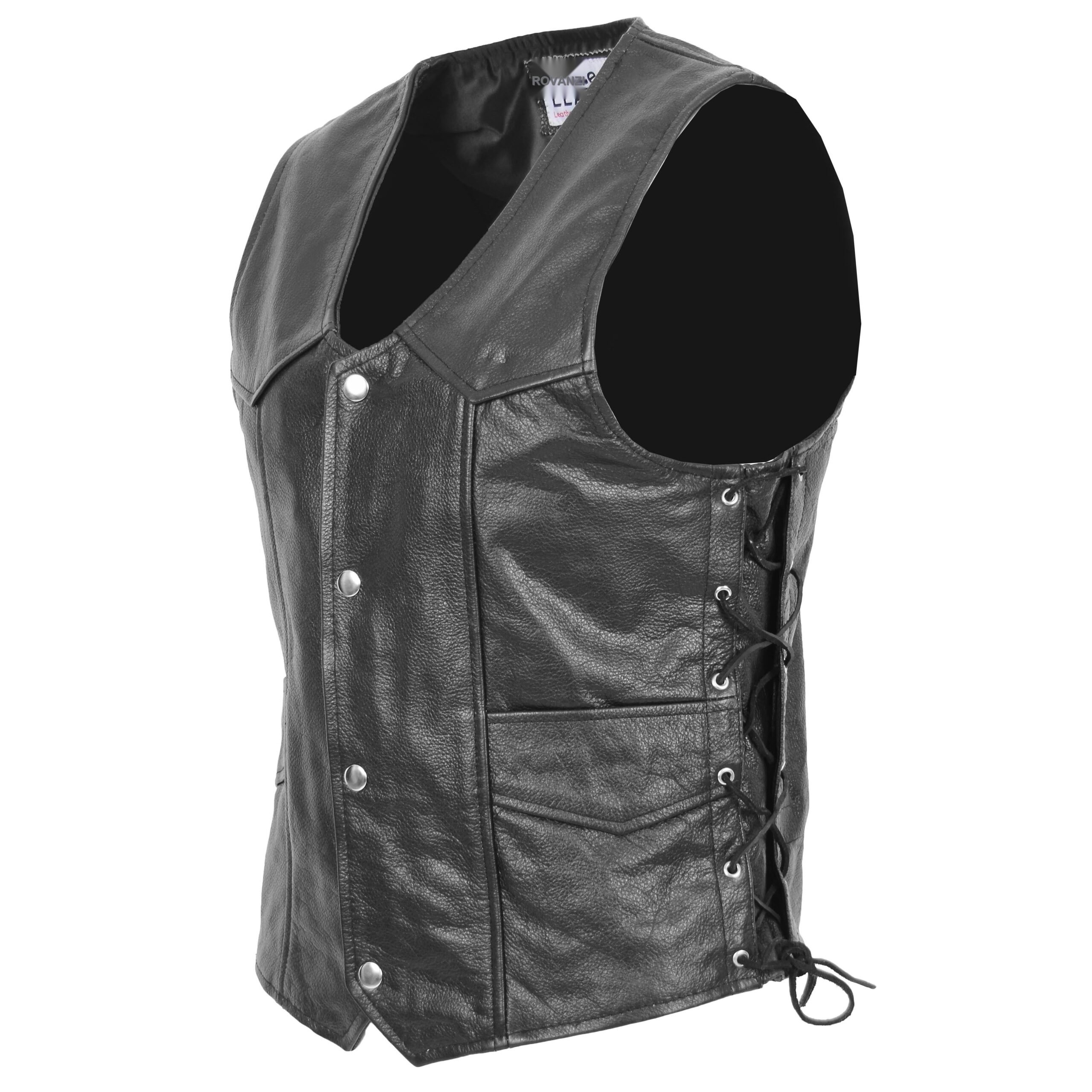 BUNERI Gilet de Cuero Real para Hombre con Flecos Laterales Negro - Imagen 4