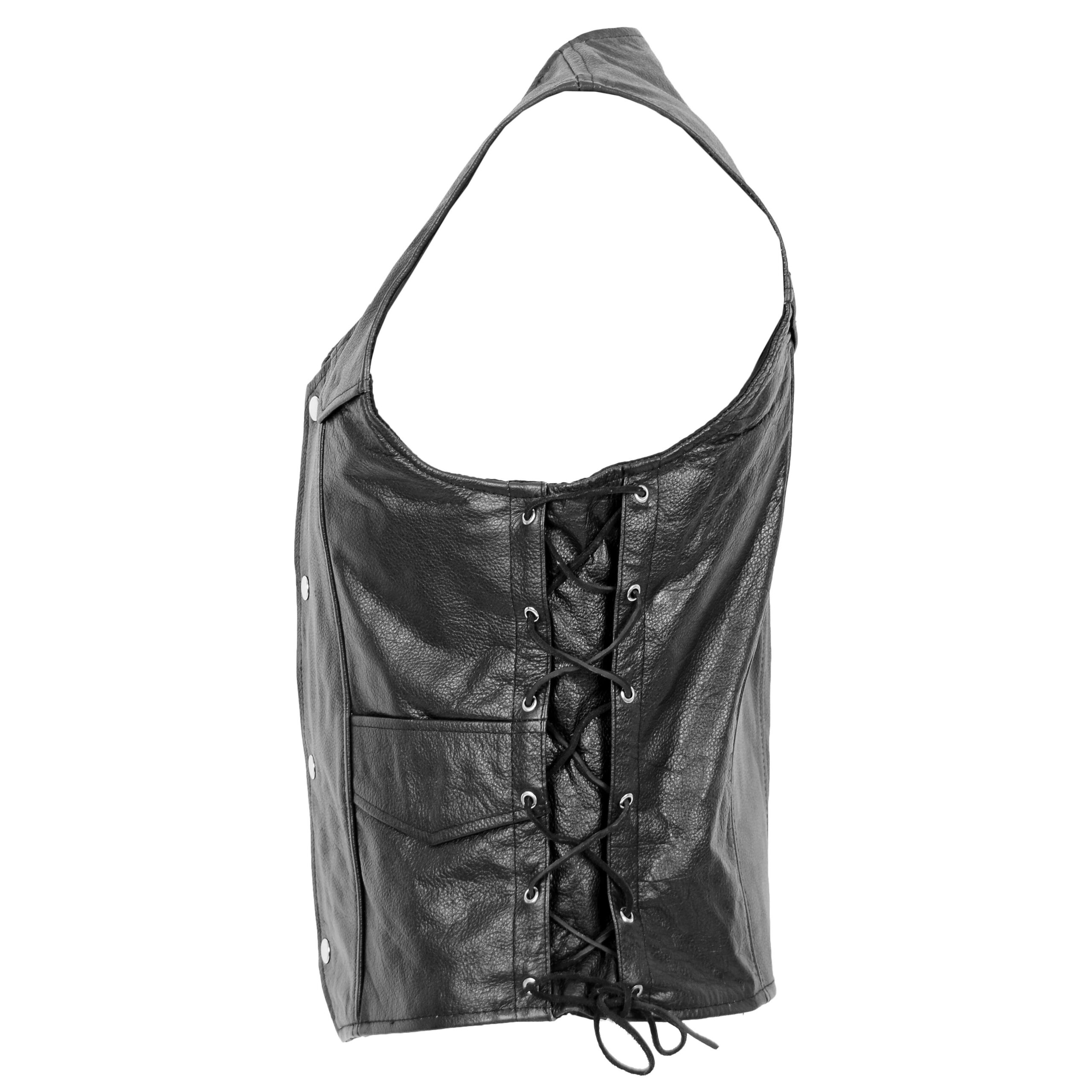 BUNERI Gilet de Cuero Real para Hombre con Flecos Laterales Negro - Imagen 5