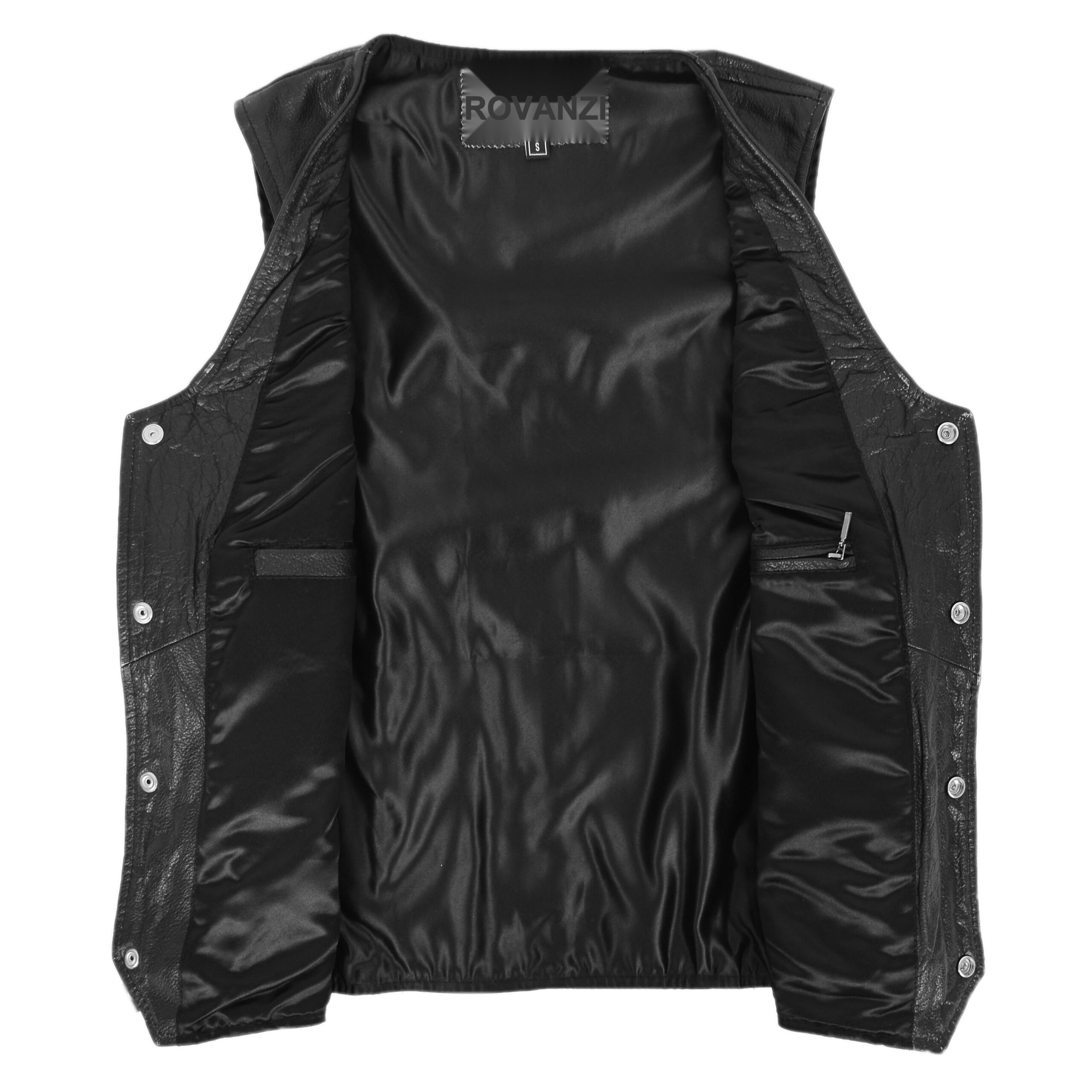 BUNERI Gilet de Cuero Real para Hombre con Flecos Laterales Negro - Imagen 6