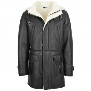 BUNERI Duffle Borrego Vincent Negro Blanco con Capucha