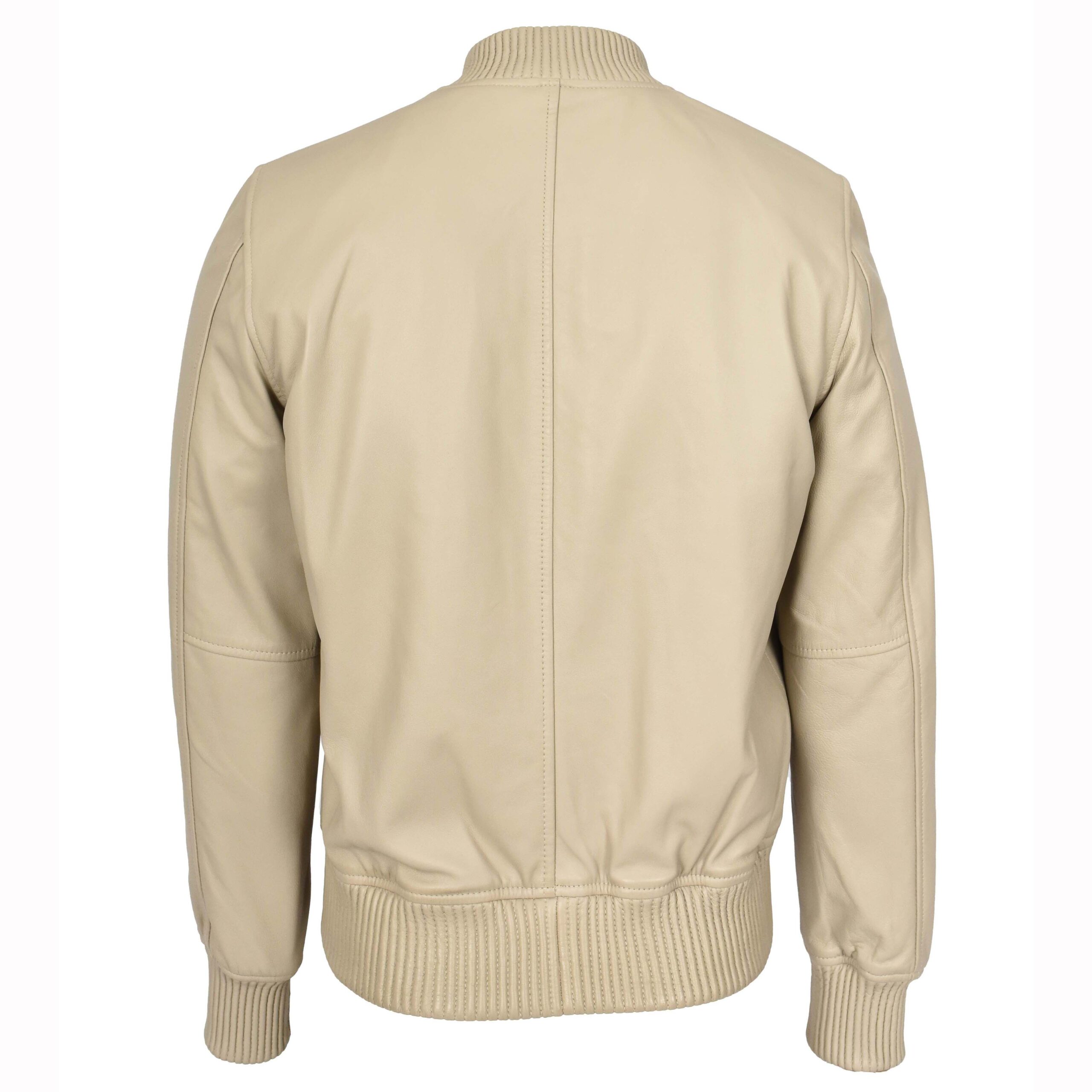 BUNERI Chaqueta Hombre Cuero Real Suave Bomber MA-1 Estilo Varsity Beige - Imagen 2