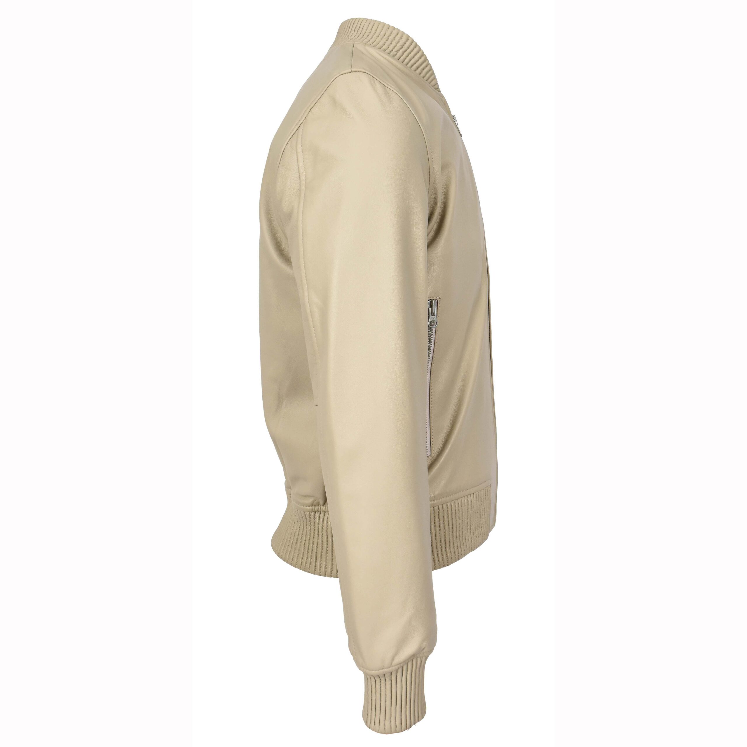 BUNERI Chaqueta Hombre Cuero Real Suave Bomber MA-1 Estilo Varsity Beige - Imagen 3