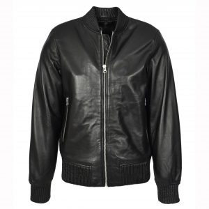 BUNERI Chaqueta Hombre Cuero Real Suave Bomber MA-1 Estilo Varsity Negro