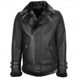 BUNERI Biker Aviador Borrego Alvin Negro Cremallera Cruzada