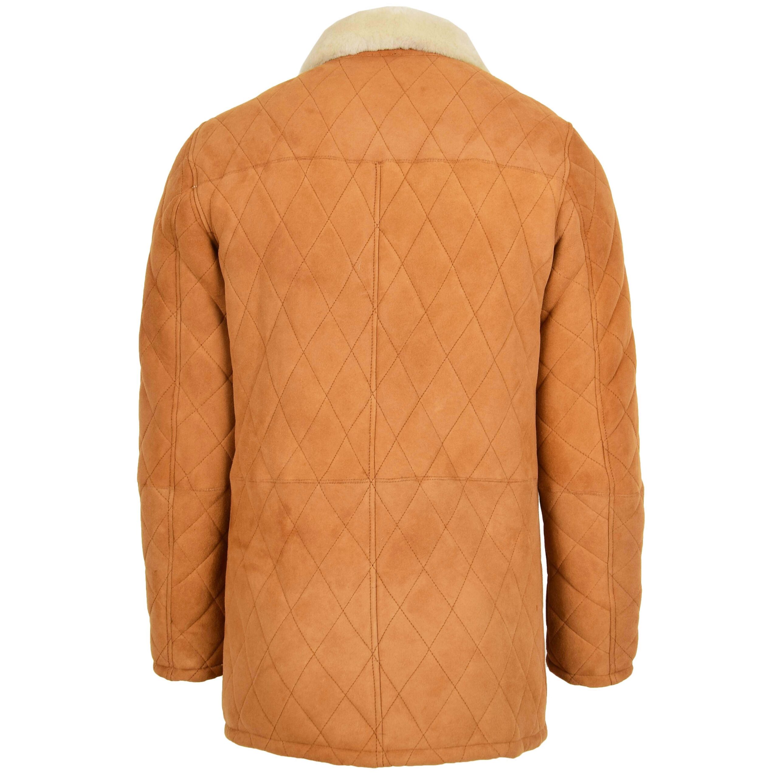 BUNERI Chaqueta Hombre Piel de Cordero Punto de Cruz Anorak Tostado Blanco - Imagen 2