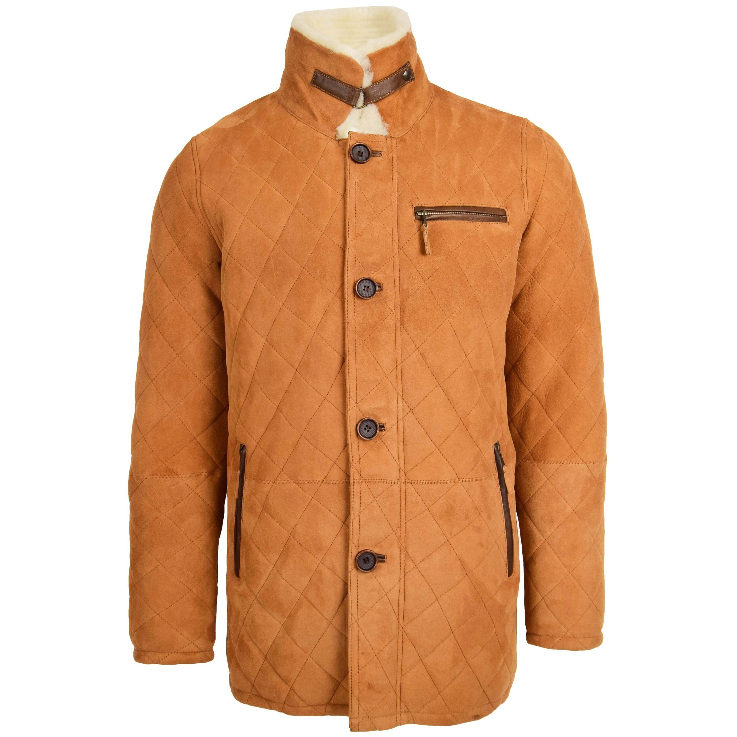 BUNERI Chaqueta Hombre Piel de Cordero Punto de Cruz Anorak Tostado Blanco - Imagen 3