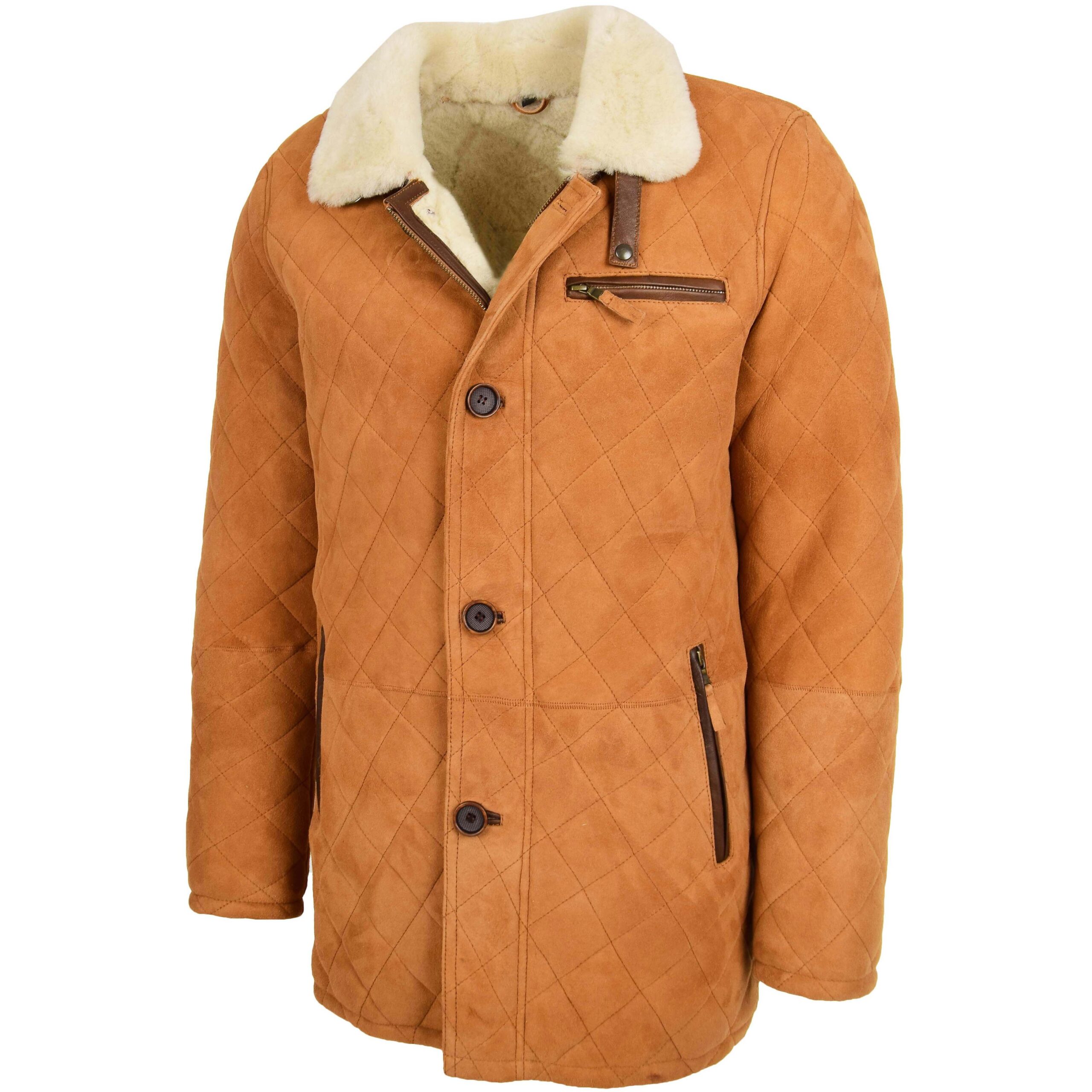 BUNERI Chaqueta Hombre Piel de Cordero Punto de Cruz Anorak Tostado Blanco - Imagen 4