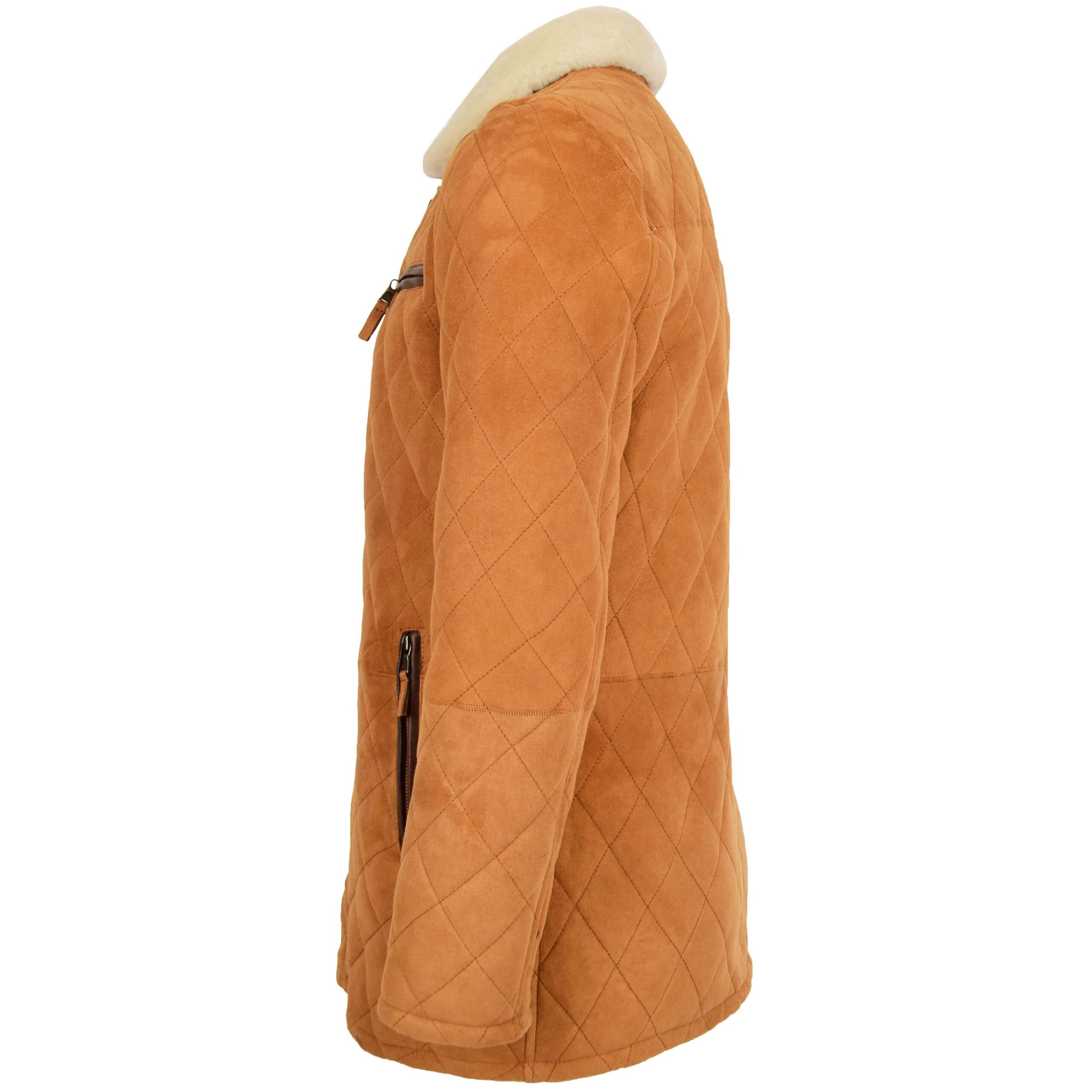 BUNERI Chaqueta Hombre Piel de Cordero Punto de Cruz Anorak Tostado Blanco - Imagen 5
