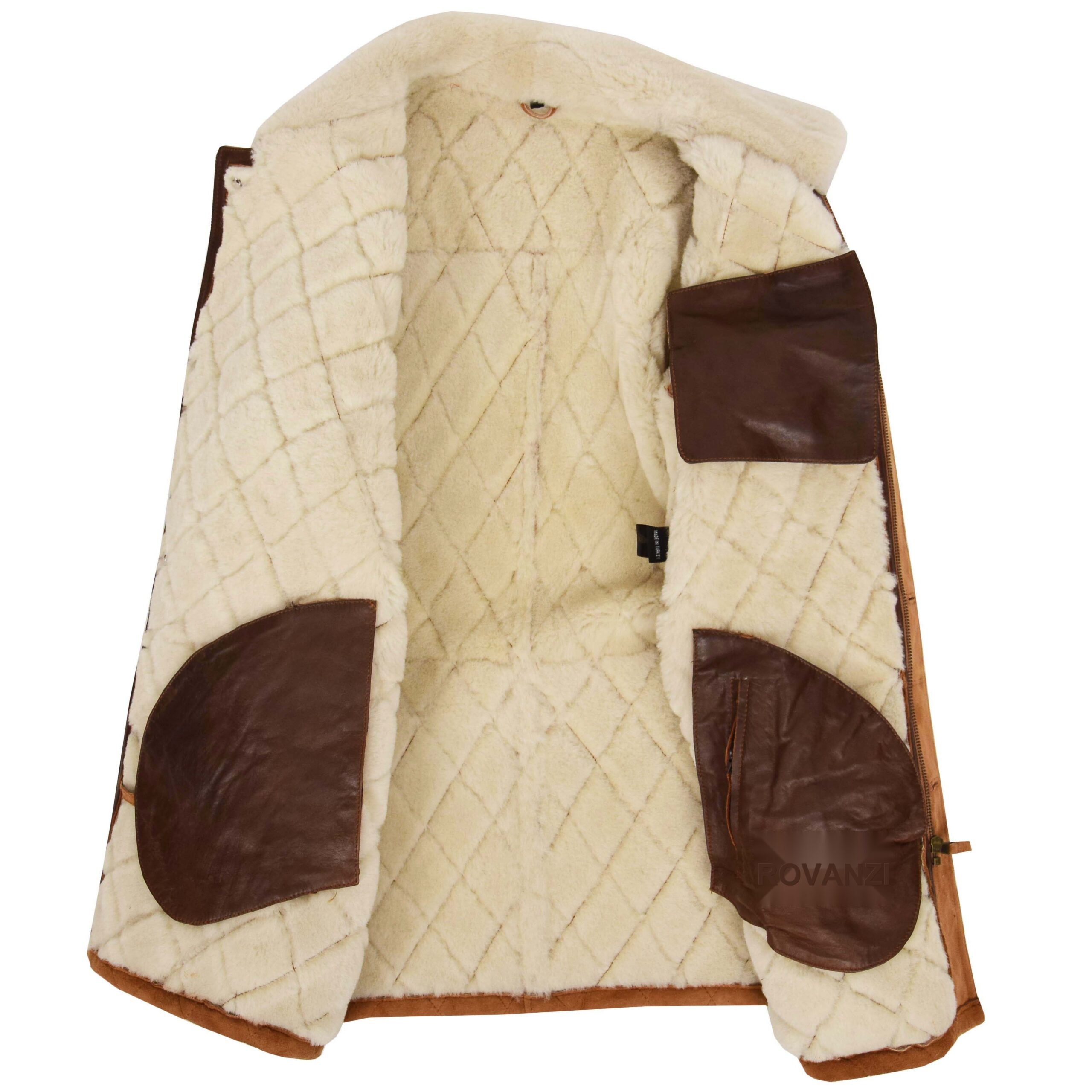 BUNERI Chaqueta Hombre Piel de Cordero Punto de Cruz Anorak Tostado Blanco - Imagen 6