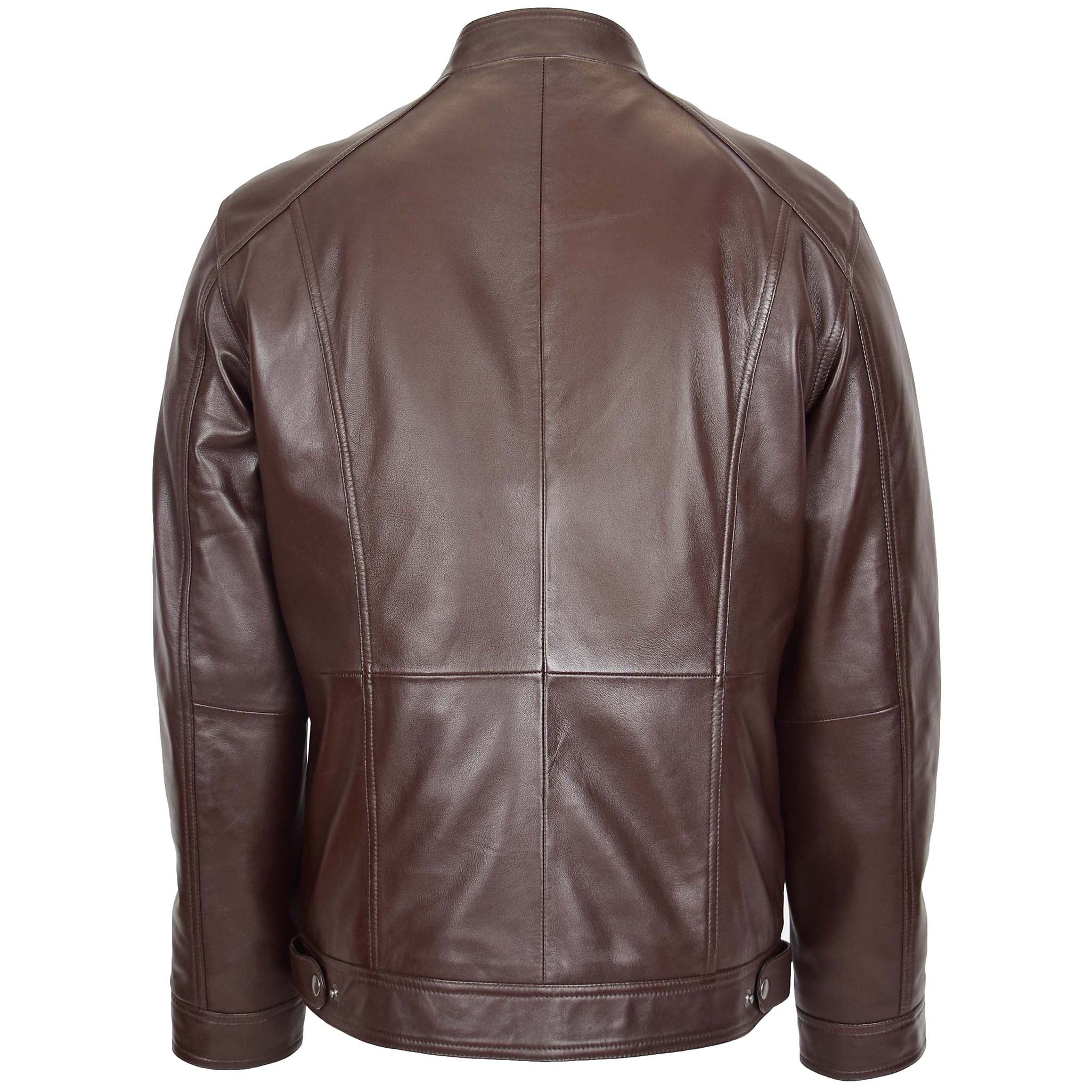 BUNERI Chaqueta de Cuero Suave Marrón Casual con Cremallera Simple para Hombre - Imagen 2