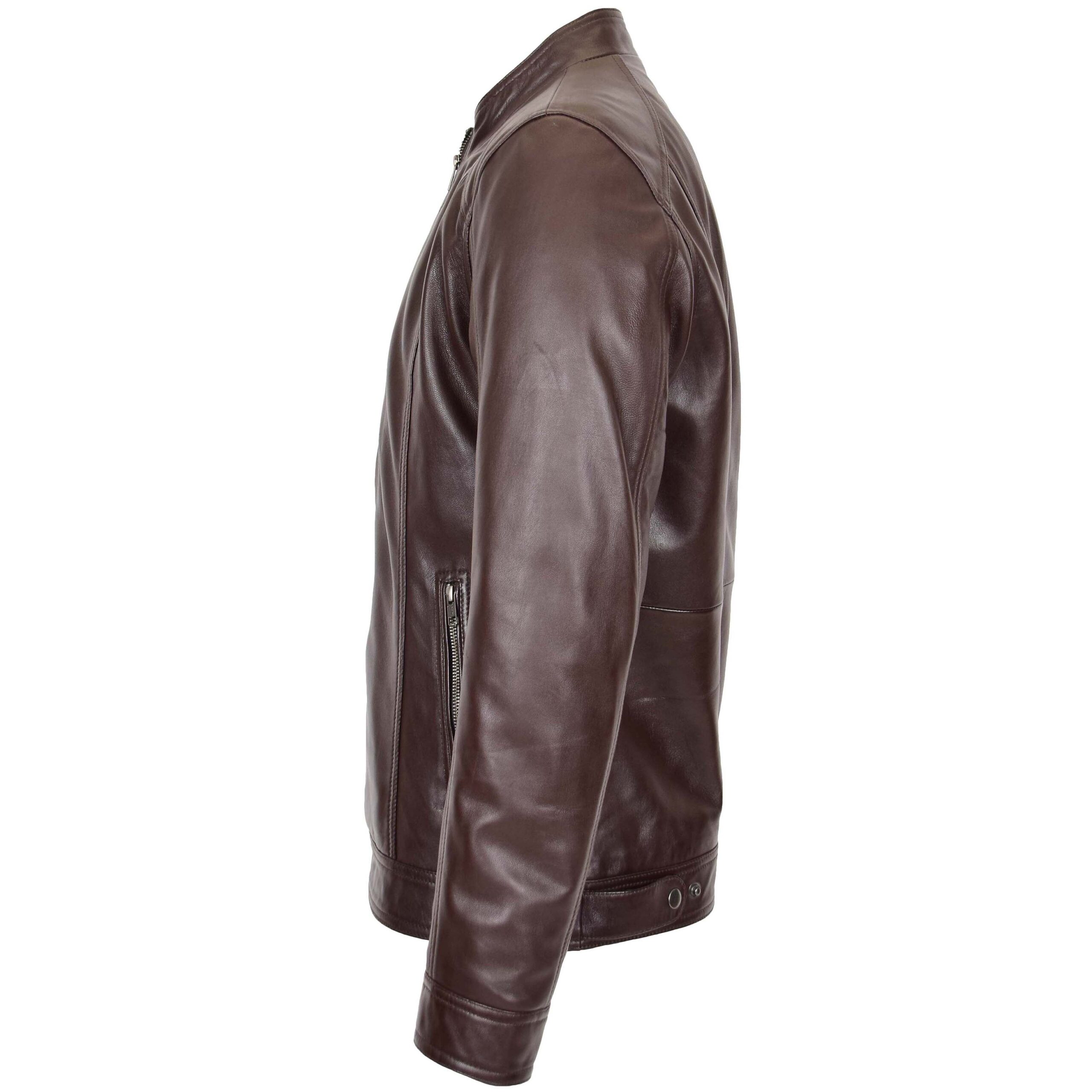 BUNERI Chaqueta de Cuero Suave Marrón Casual con Cremallera Simple para Hombre - Imagen 5
