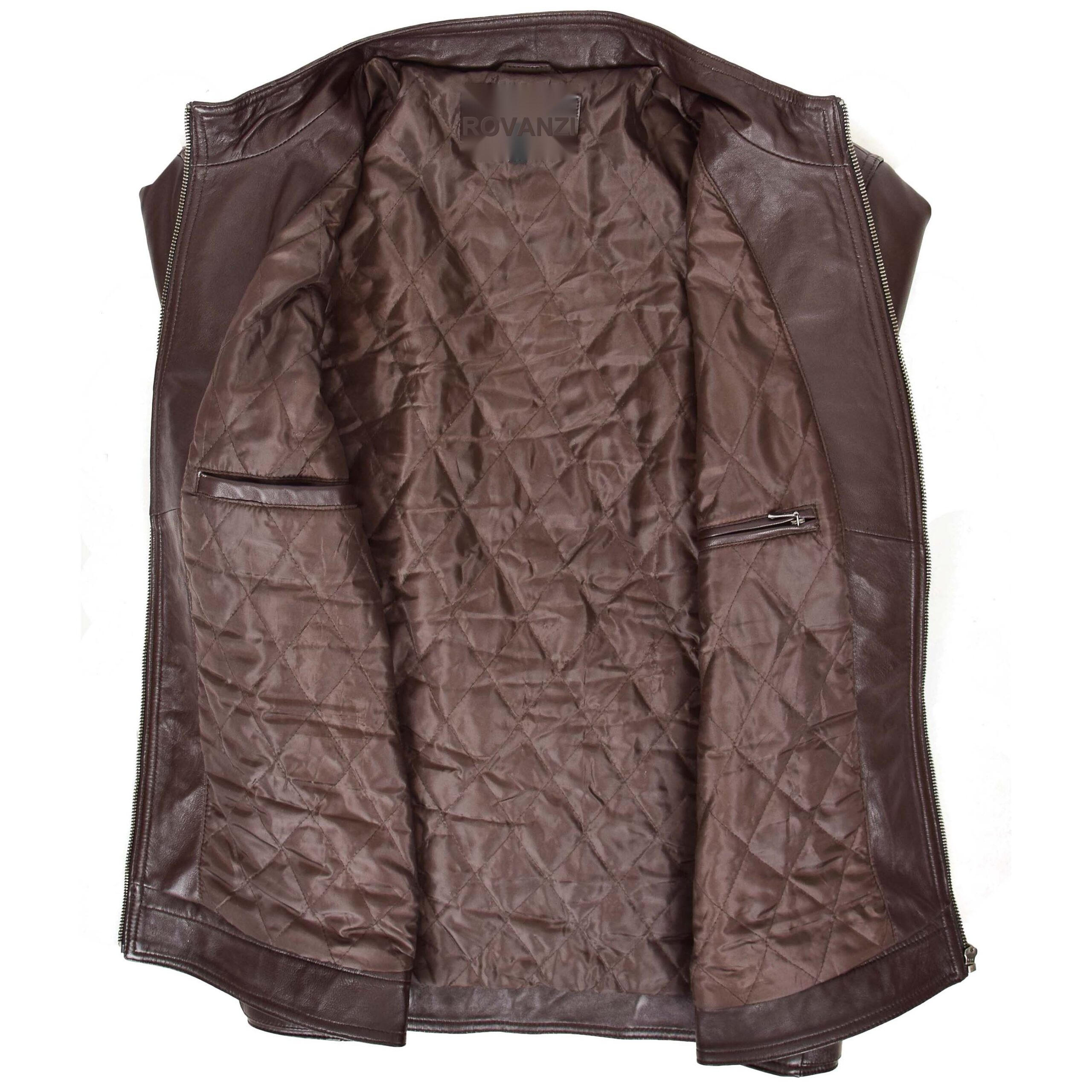 BUNERI Chaqueta de Cuero Suave Marrón Casual con Cremallera Simple para Hombre - Imagen 6