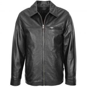 BUNERI Chaqueta Hombre Cuero Suave Sencilla Zip Box Casual Negro