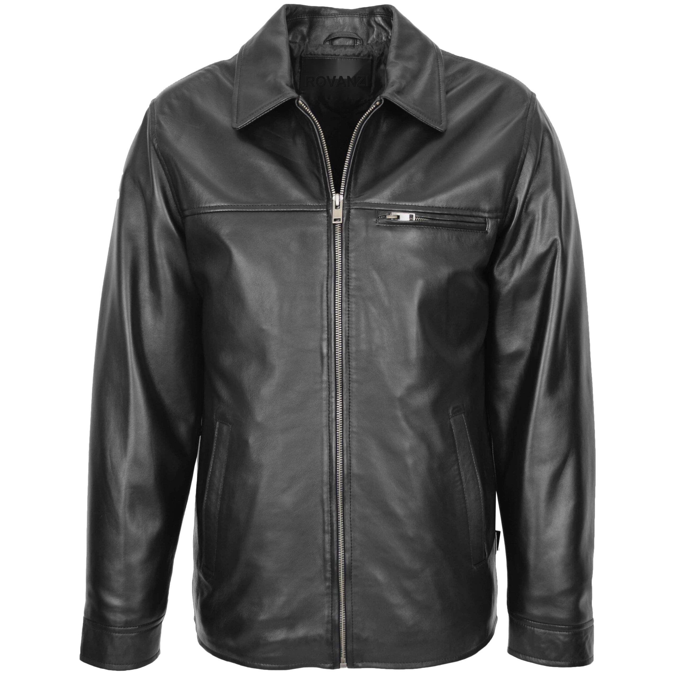 BUNERI Chaqueta Hombre Cuero Suave Sencilla Zip Box Casual Negro