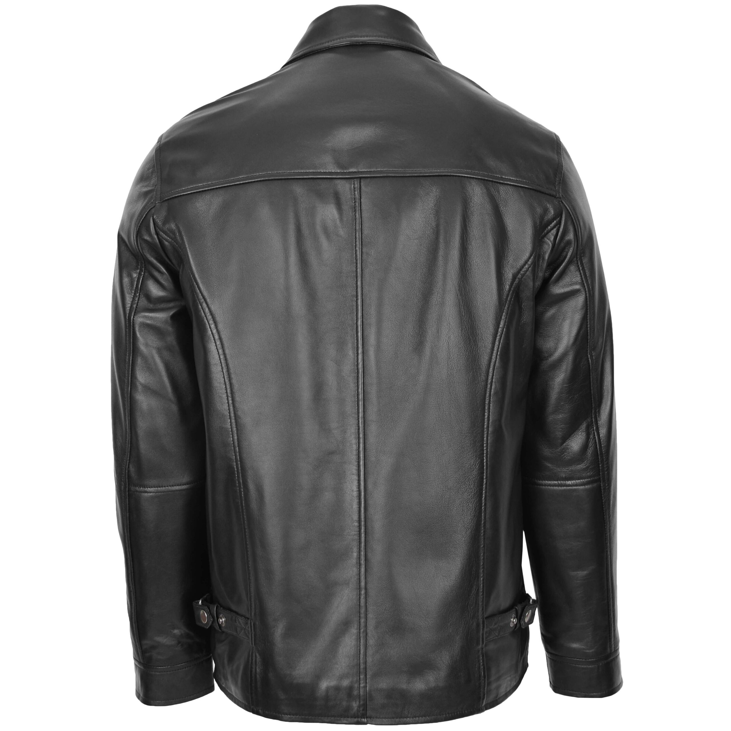 BUNERI Chaqueta Hombre Cuero Suave Sencilla Zip Box Casual Negro - Imagen 2