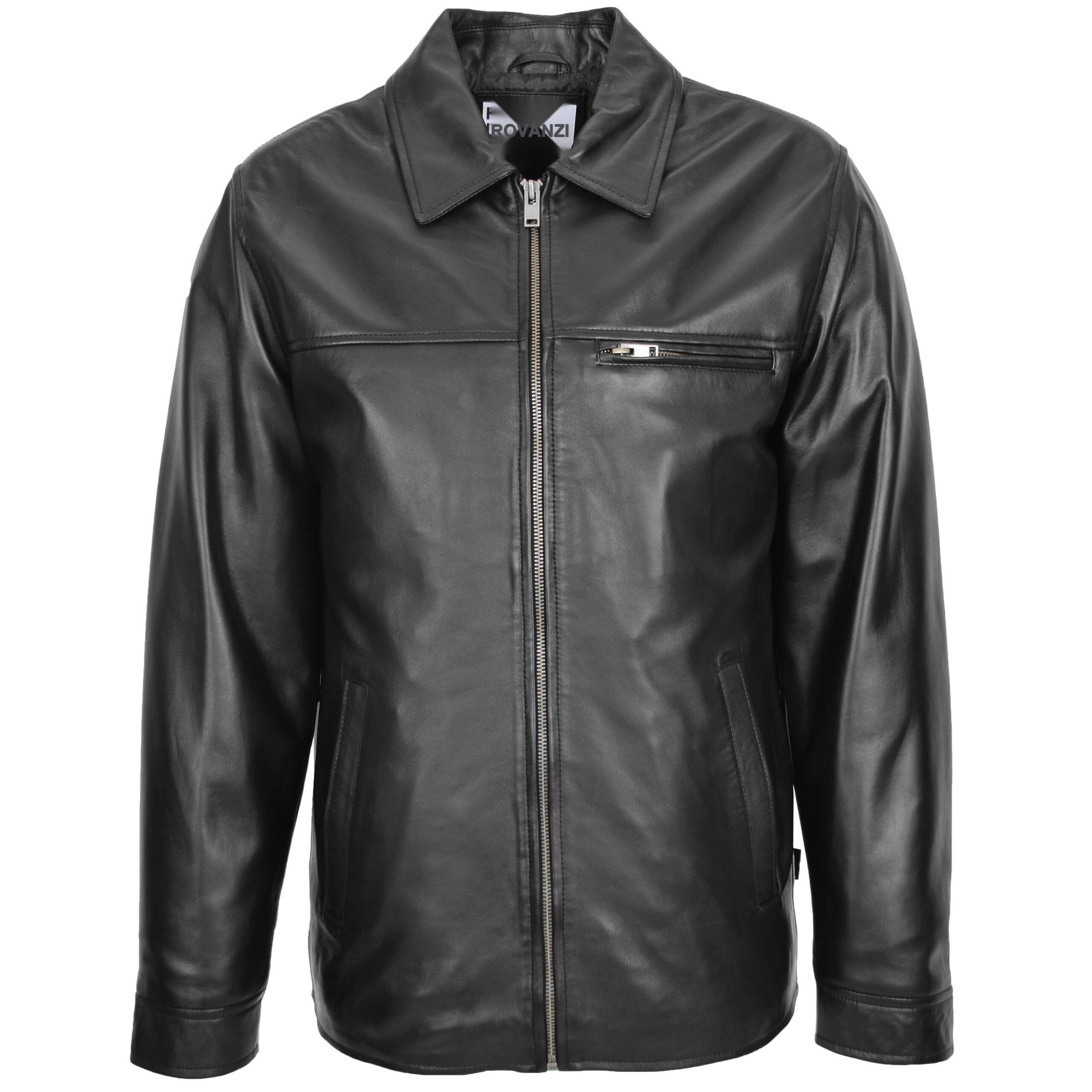 BUNERI Chaqueta Hombre Cuero Suave Sencilla Zip Box Casual Negro - Imagen 3