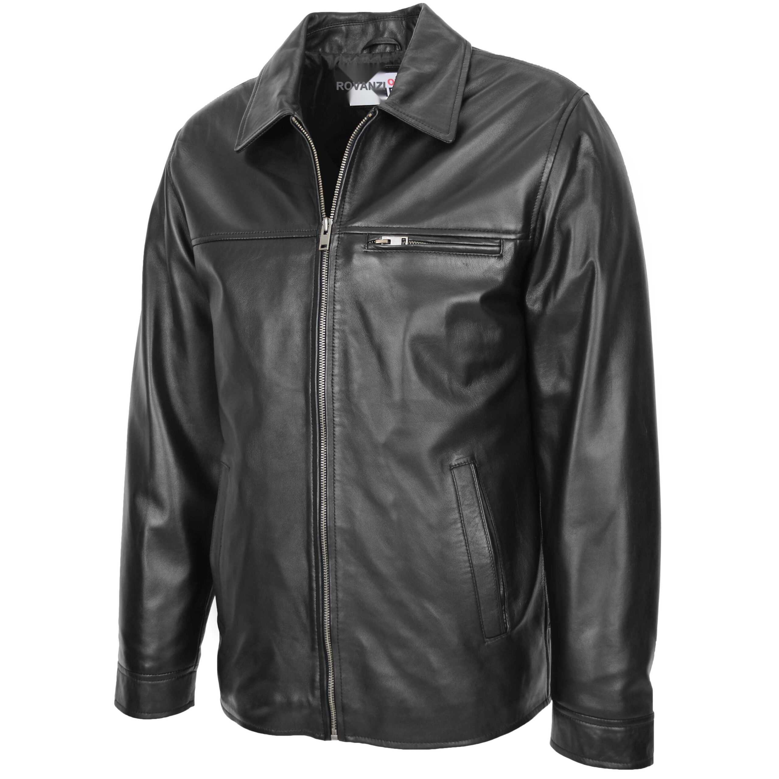 BUNERI Chaqueta Hombre Cuero Suave Sencilla Zip Box Casual Negro - Imagen 4