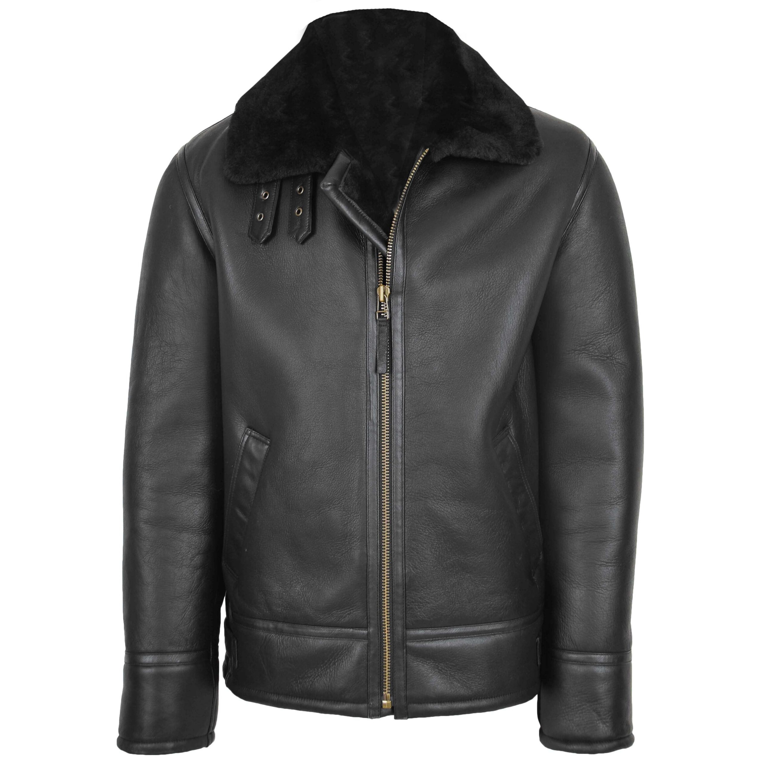 BUNERI Chaqueta Hombre Piel Oveja Estilo Top Gun Negro