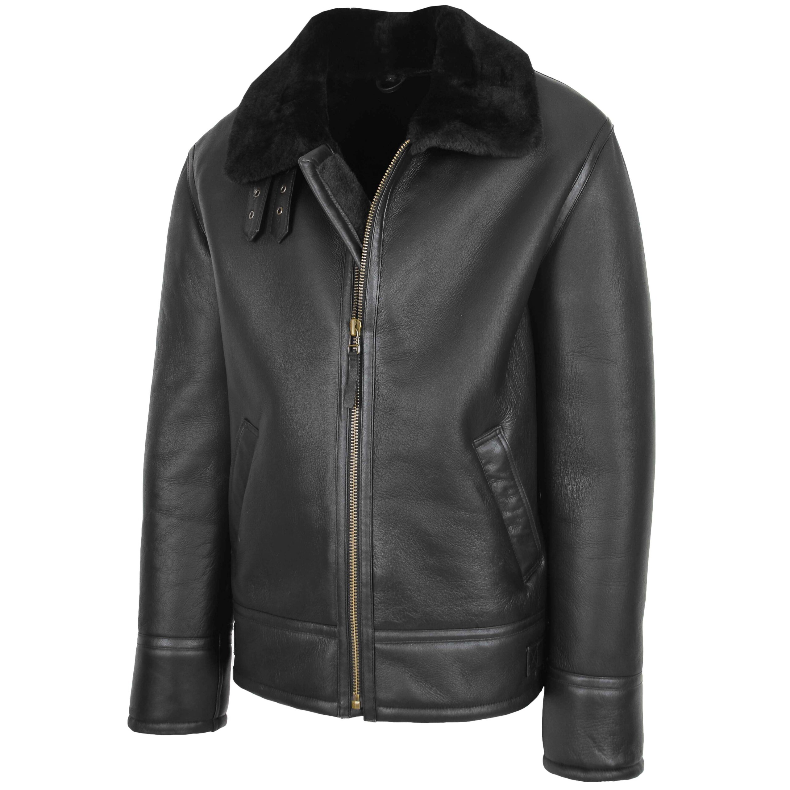 BUNERI Chaqueta Hombre Piel Oveja Estilo Top Gun Negro - Imagen 4