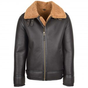 BUNERI Chaqueta de Piel de Oveja para Hombre Estilo Top Gun Marrón Jengibre