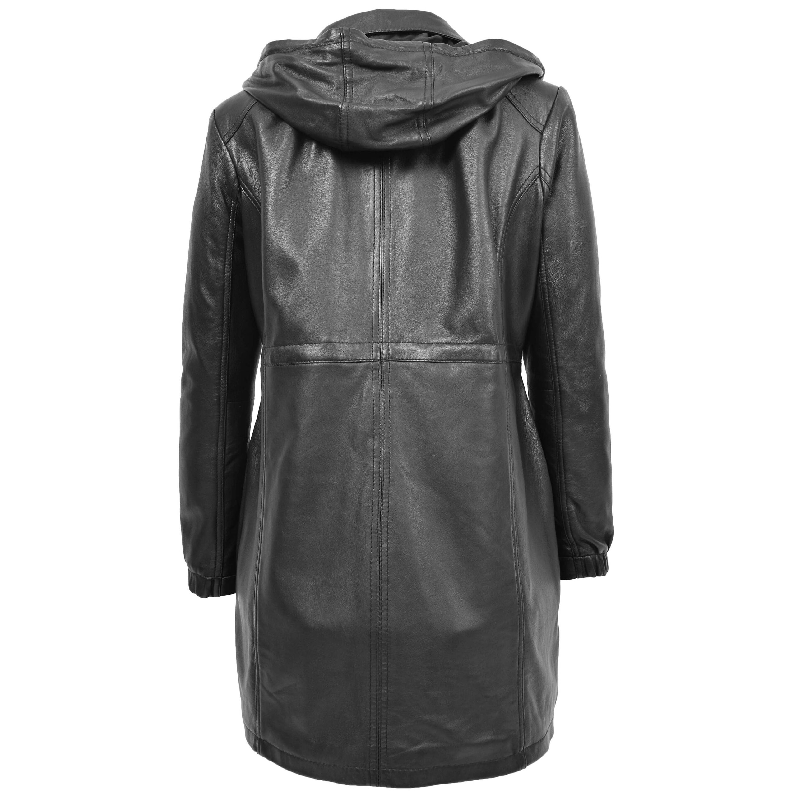 BUNERI Abrigo Duffle de Cuero Negro Longitud 3/4 para Mujer - Imagen 2