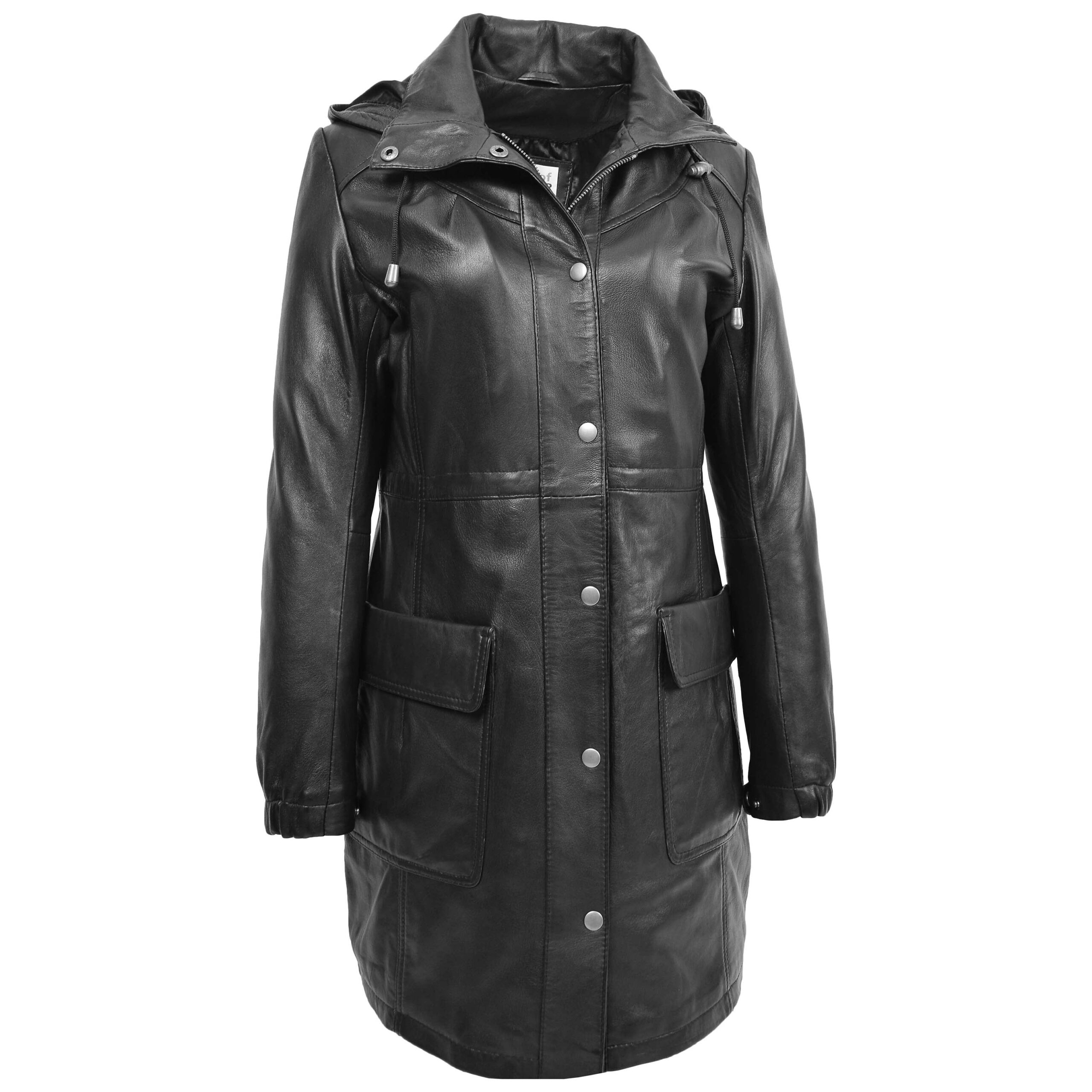 BUNERI Abrigo Duffle de Cuero Negro Longitud 3/4 para Mujer - Imagen 3