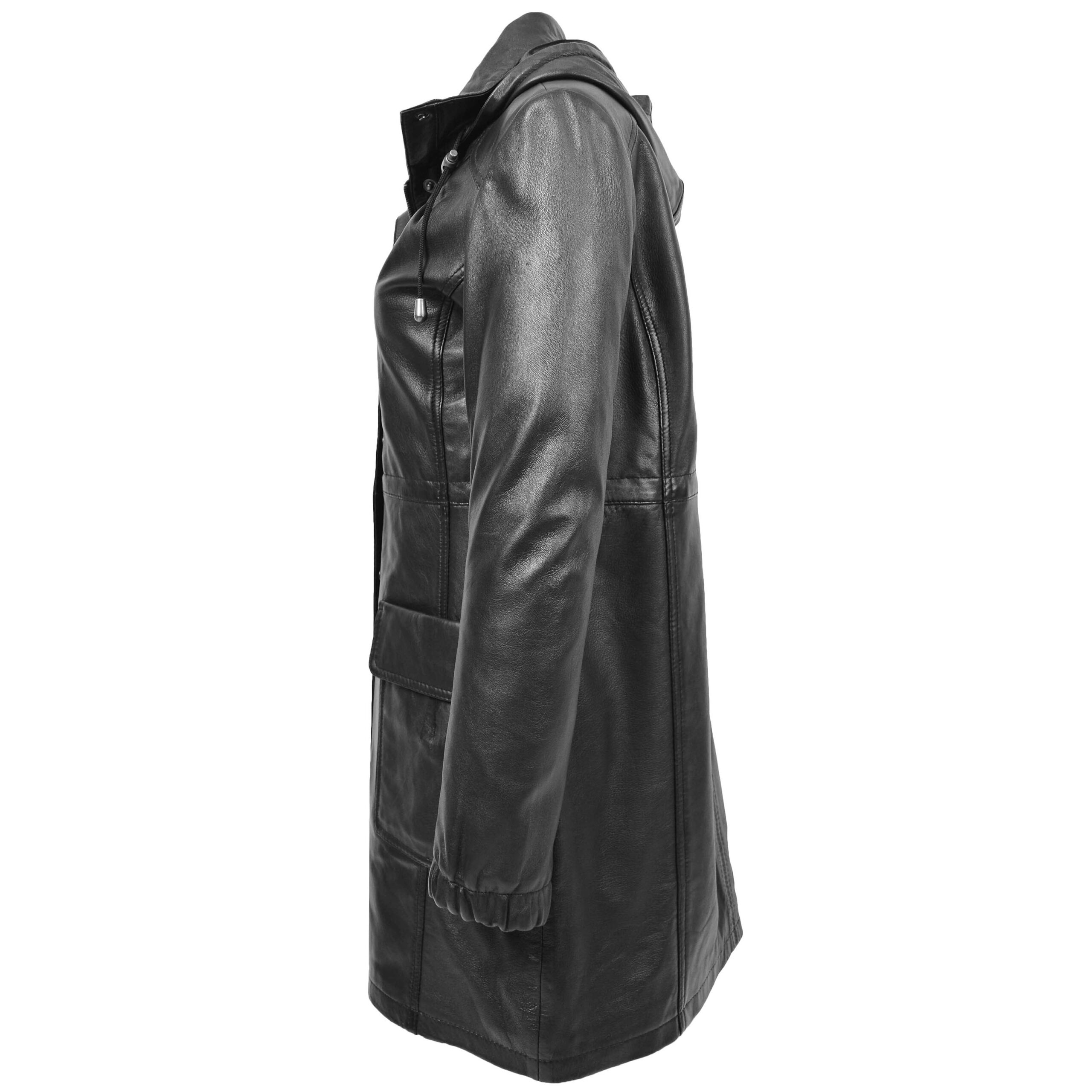 BUNERI Abrigo Duffle de Cuero Negro Longitud 3/4 para Mujer - Imagen 4