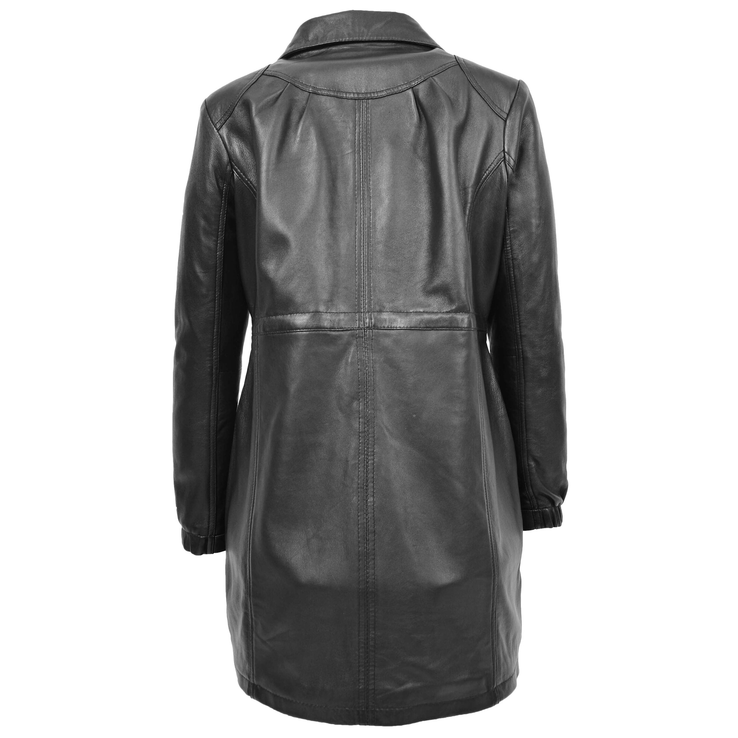 BUNERI Abrigo Duffle de Cuero Negro Longitud 3/4 para Mujer - Imagen 5