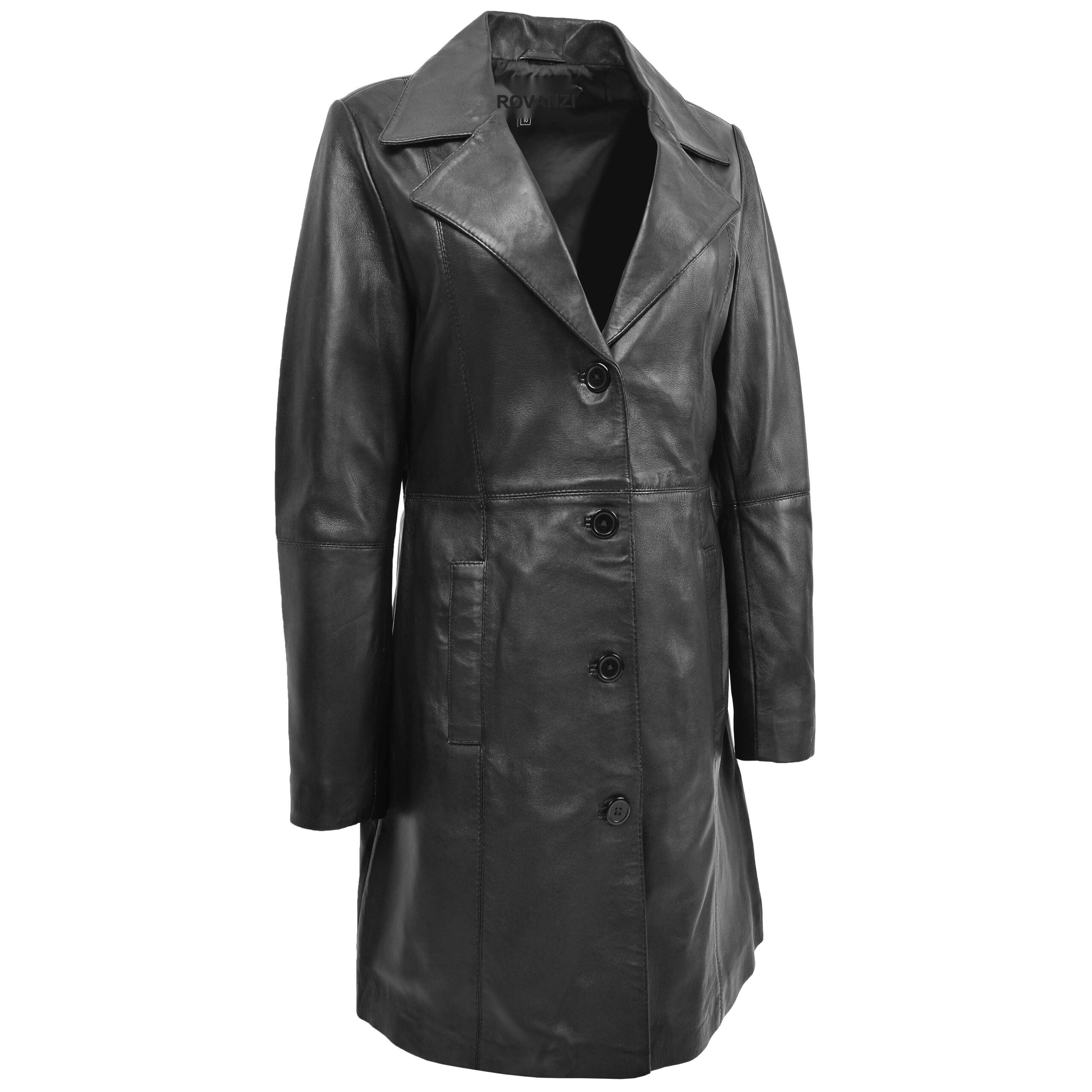 BUNERI Abrigo de Cuero Suave Negro de 3/4 Longitud Clásico para Mujer - Imagen 3