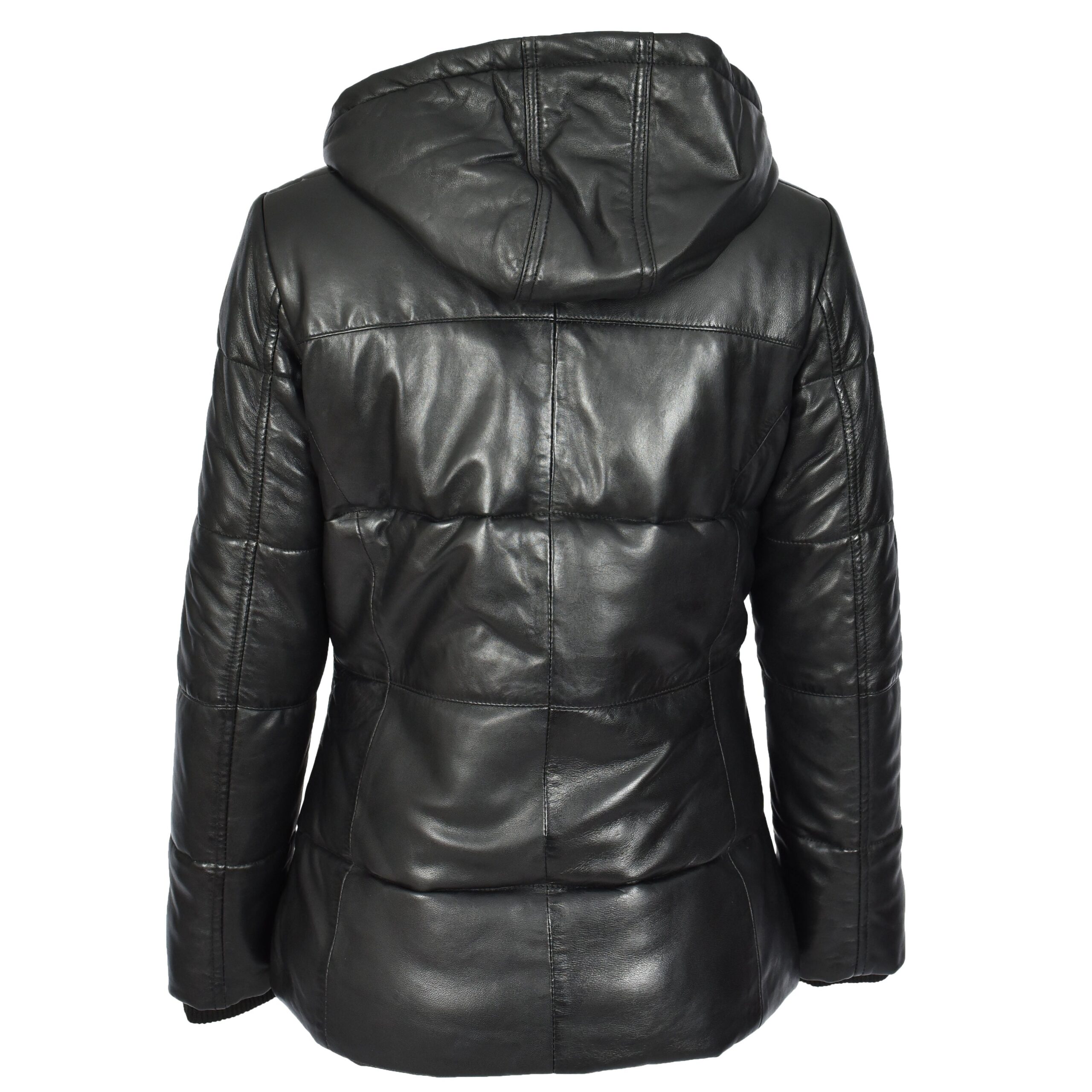 BUNERI Chaqueta Acolchada de Cuero para Mujer Negra con Capucha Desmontable - Imagen 2