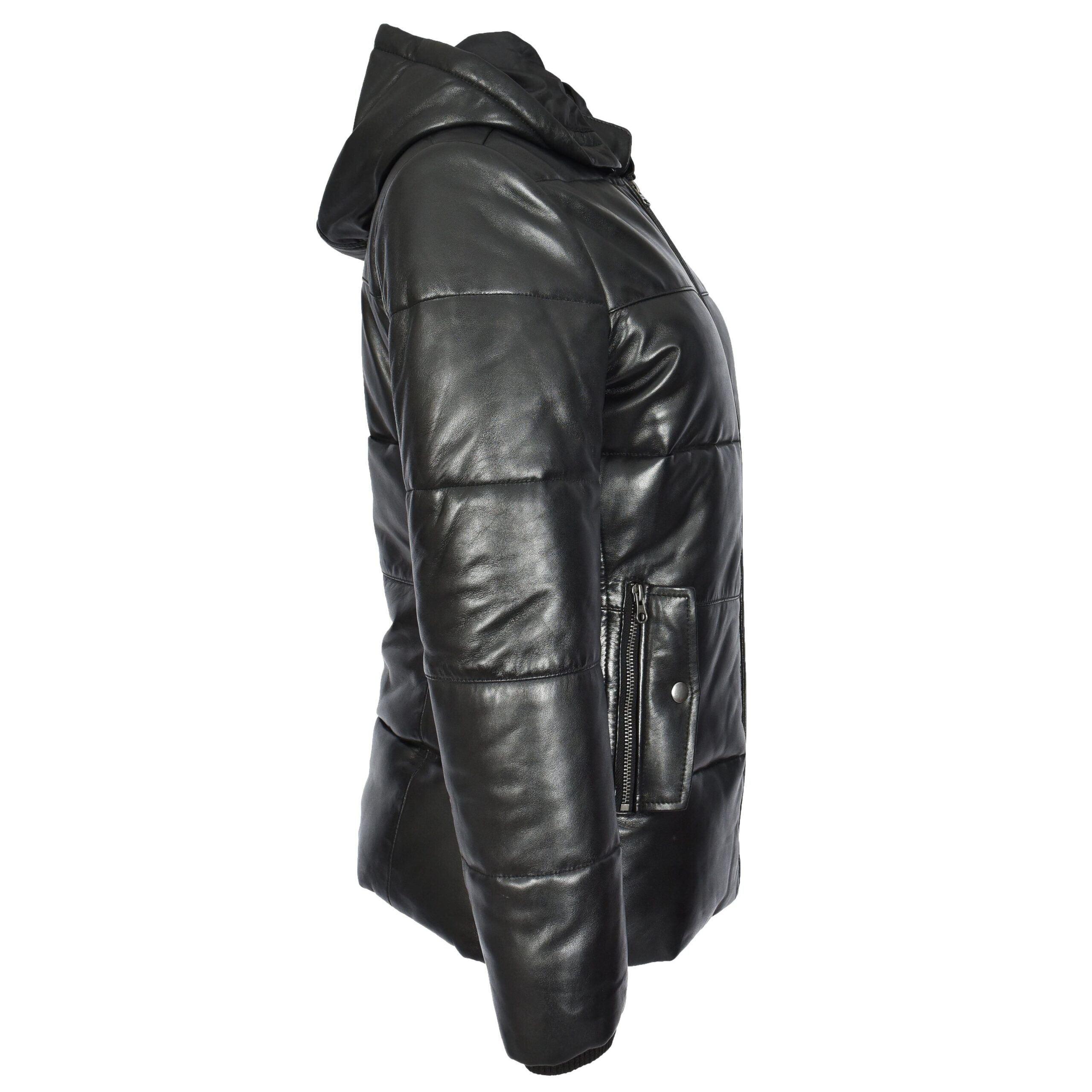 BUNERI Chaqueta Acolchada de Cuero para Mujer Negra con Capucha Desmontable - Imagen 3