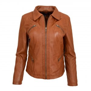 BUNERI Biker Cuero Nova Tan Clásica Zip Box Mujer