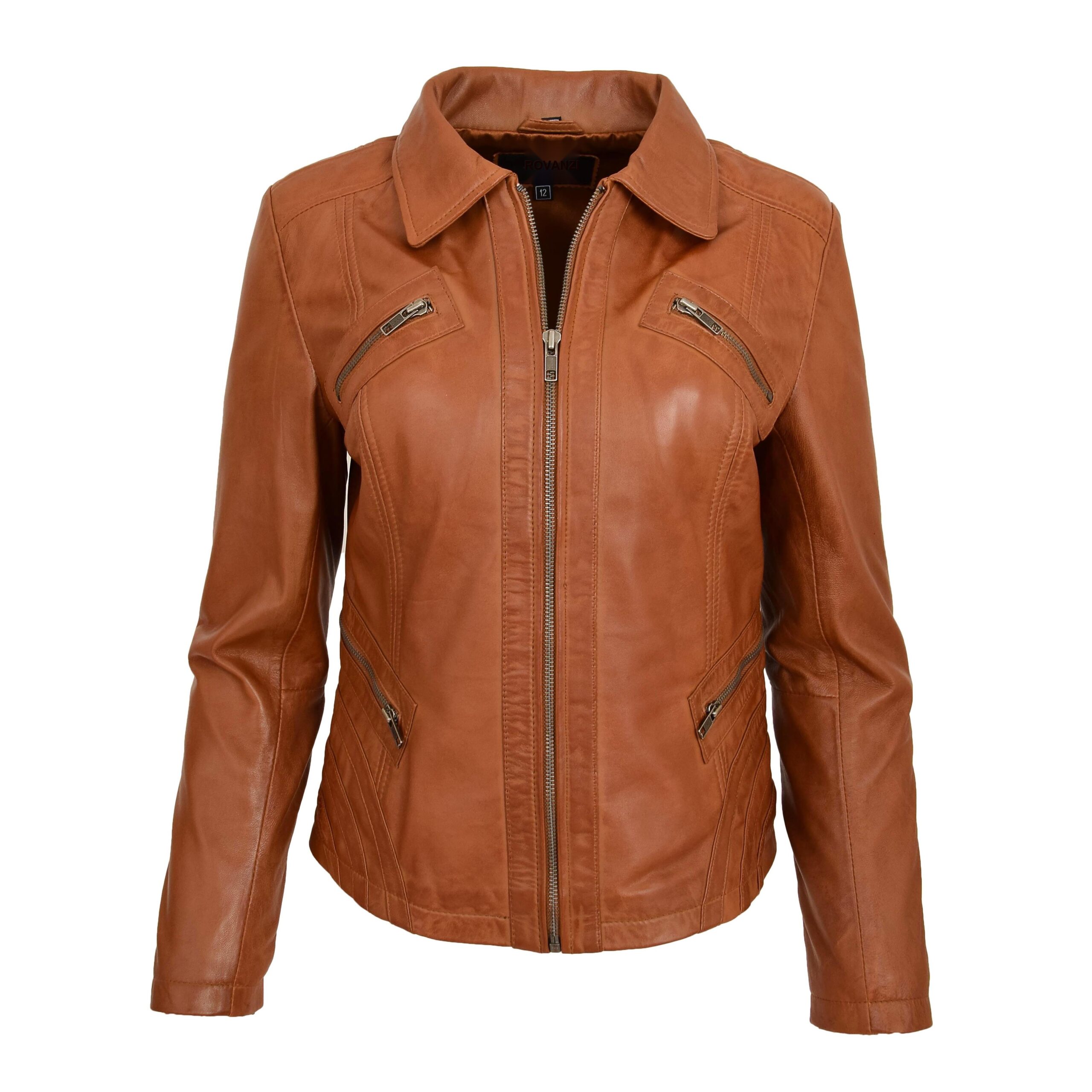 BUNERI Biker Cuero Nova Tan Clásica Zip Box Mujer