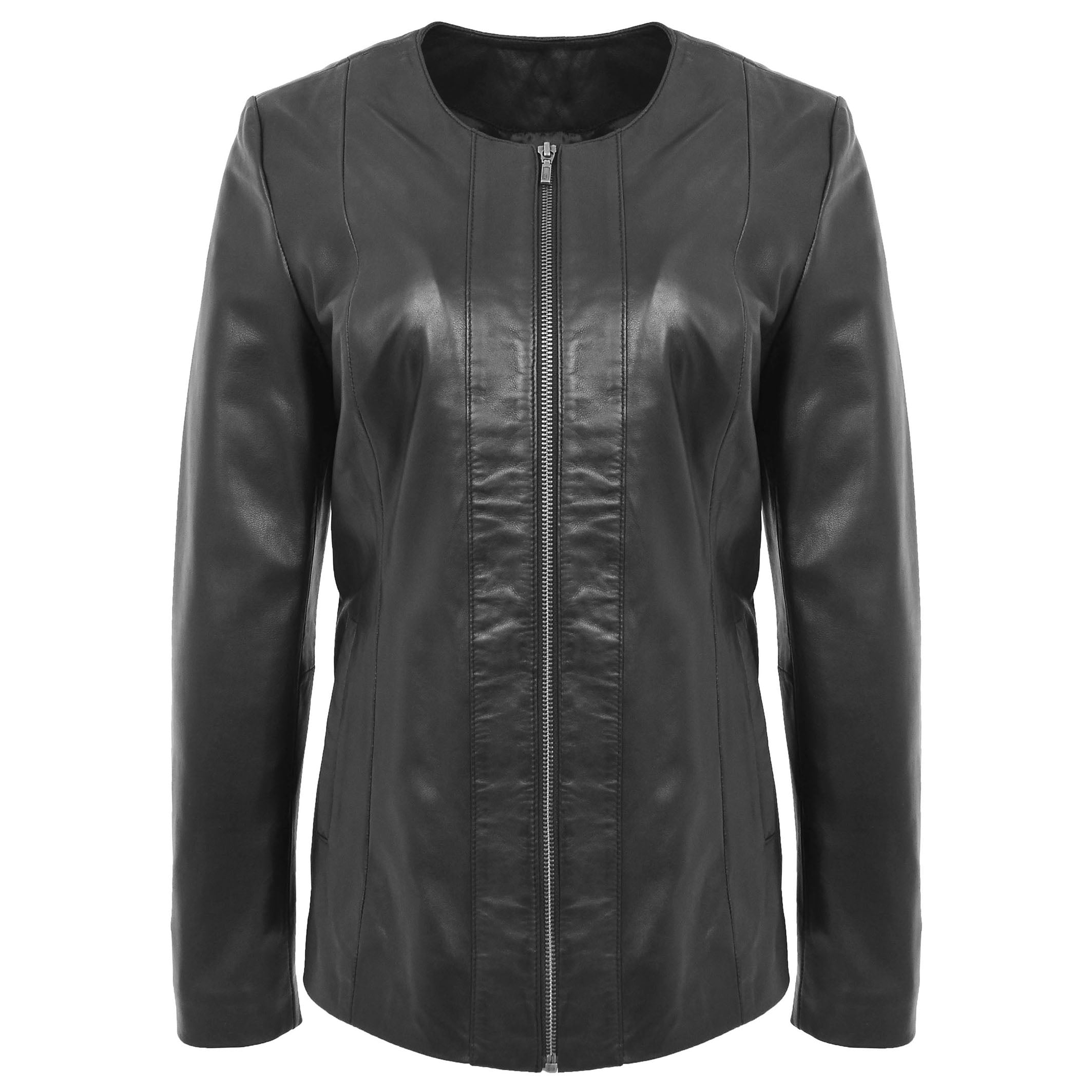 BUNERI Cuero Jade Negro Clásica Suave Sin Cuello