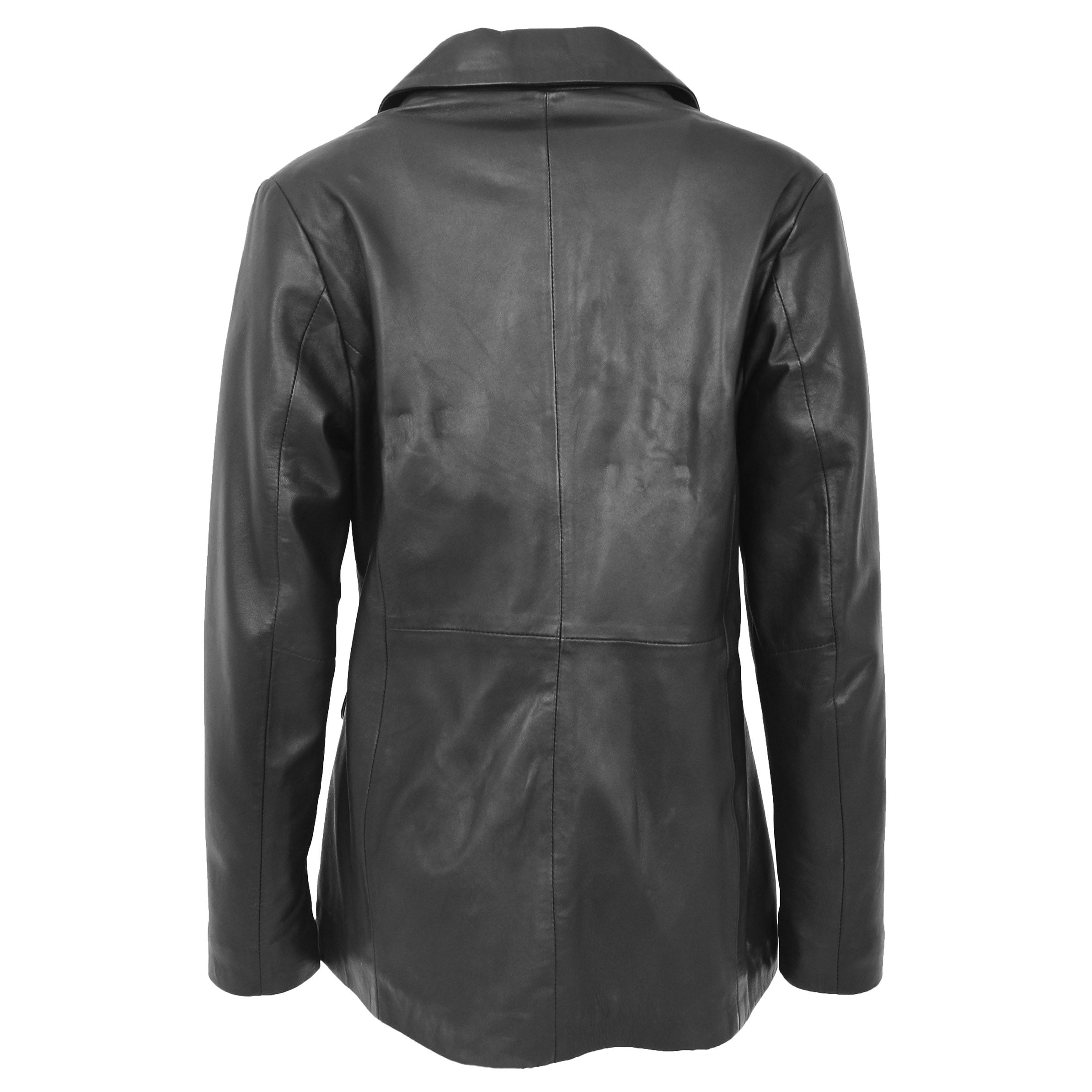 BUNERI Blazer de Cuero Clásico con 3 Botones para Mujer Negro - Imagen 2