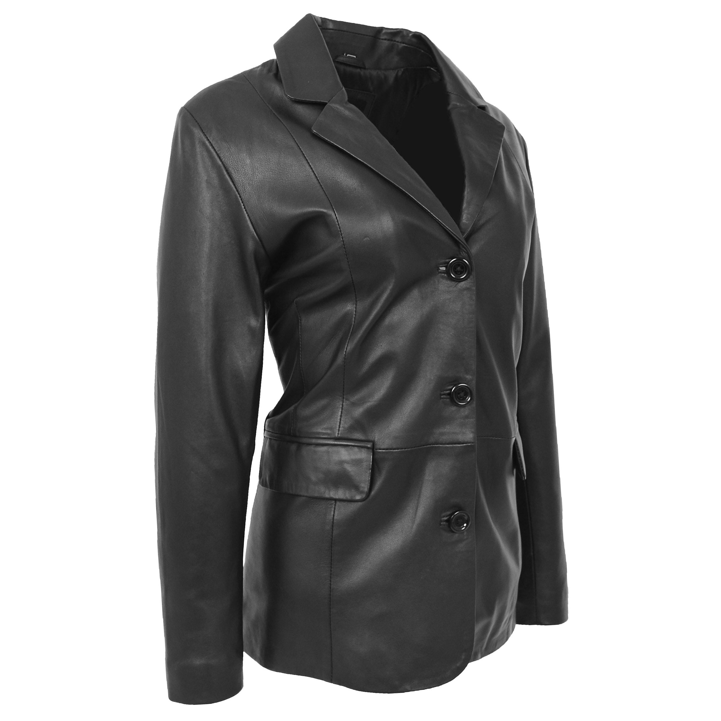 BUNERI Blazer de Cuero Clásico con 3 Botones para Mujer Negro - Imagen 3