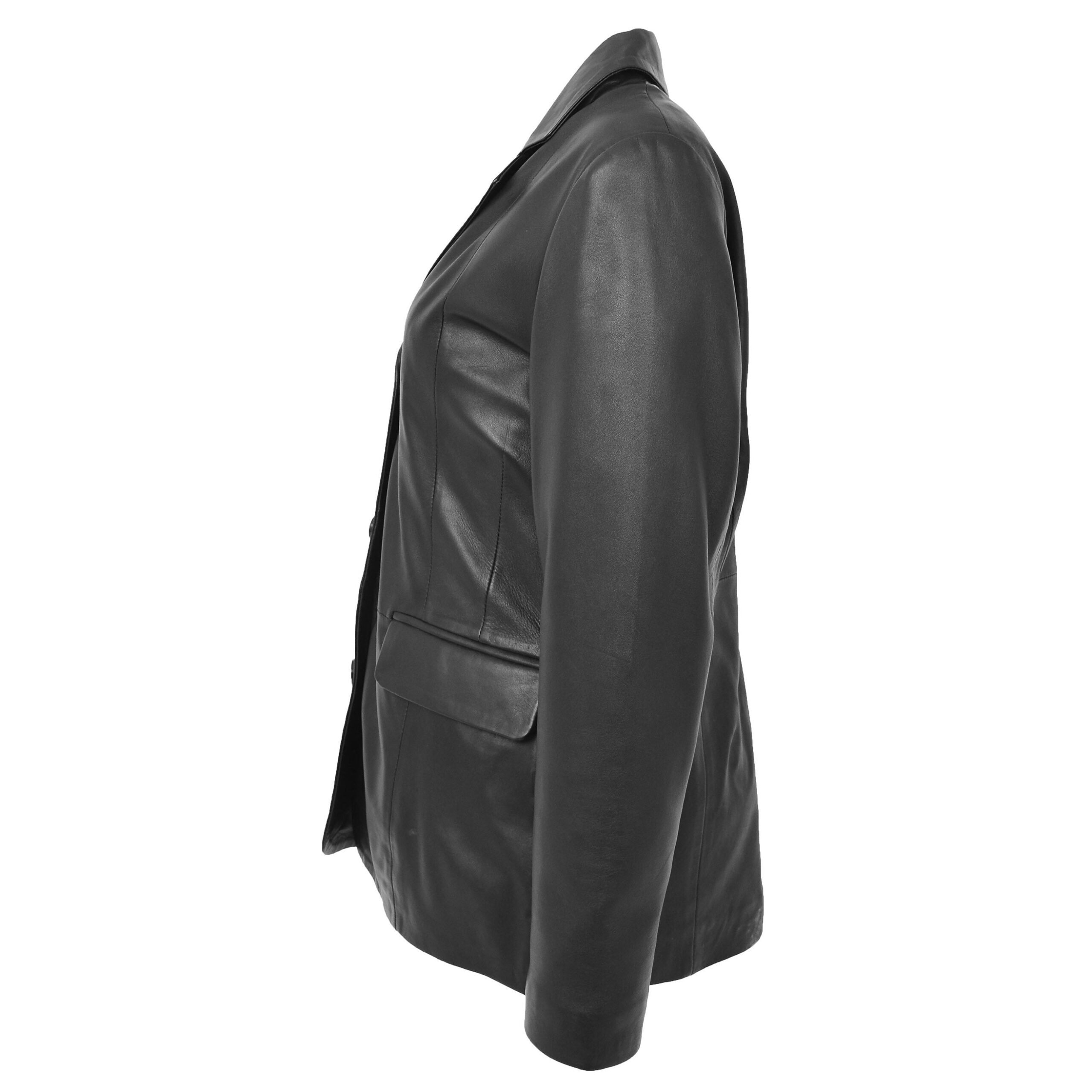 BUNERI Blazer de Cuero Clásico con 3 Botones para Mujer Negro - Imagen 5