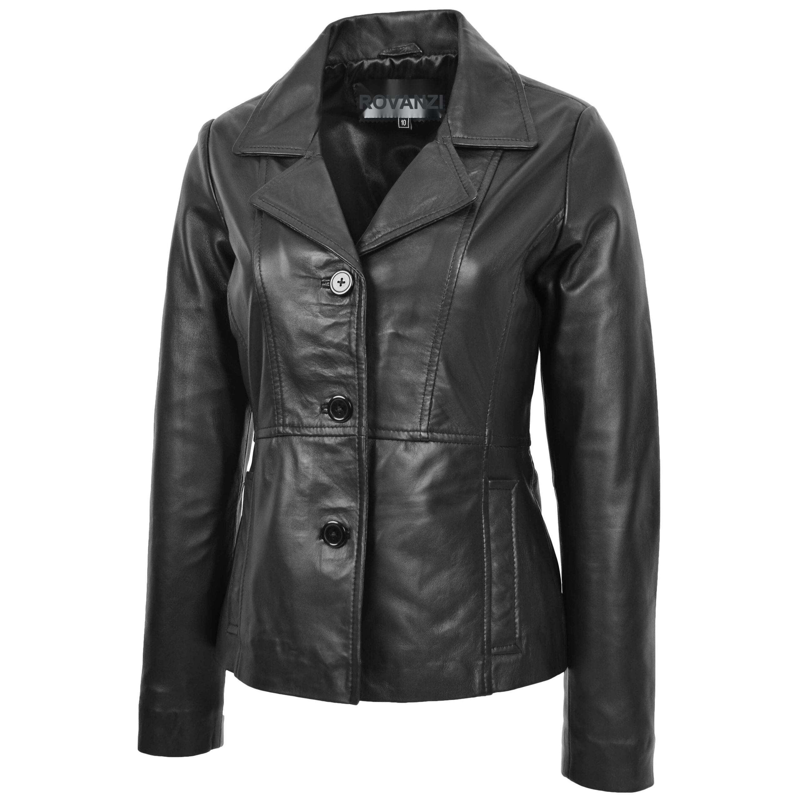 BUNERI Chaqueta Mujer Cuero Blazer Clasico Tres Botones Negro - Imagen 3