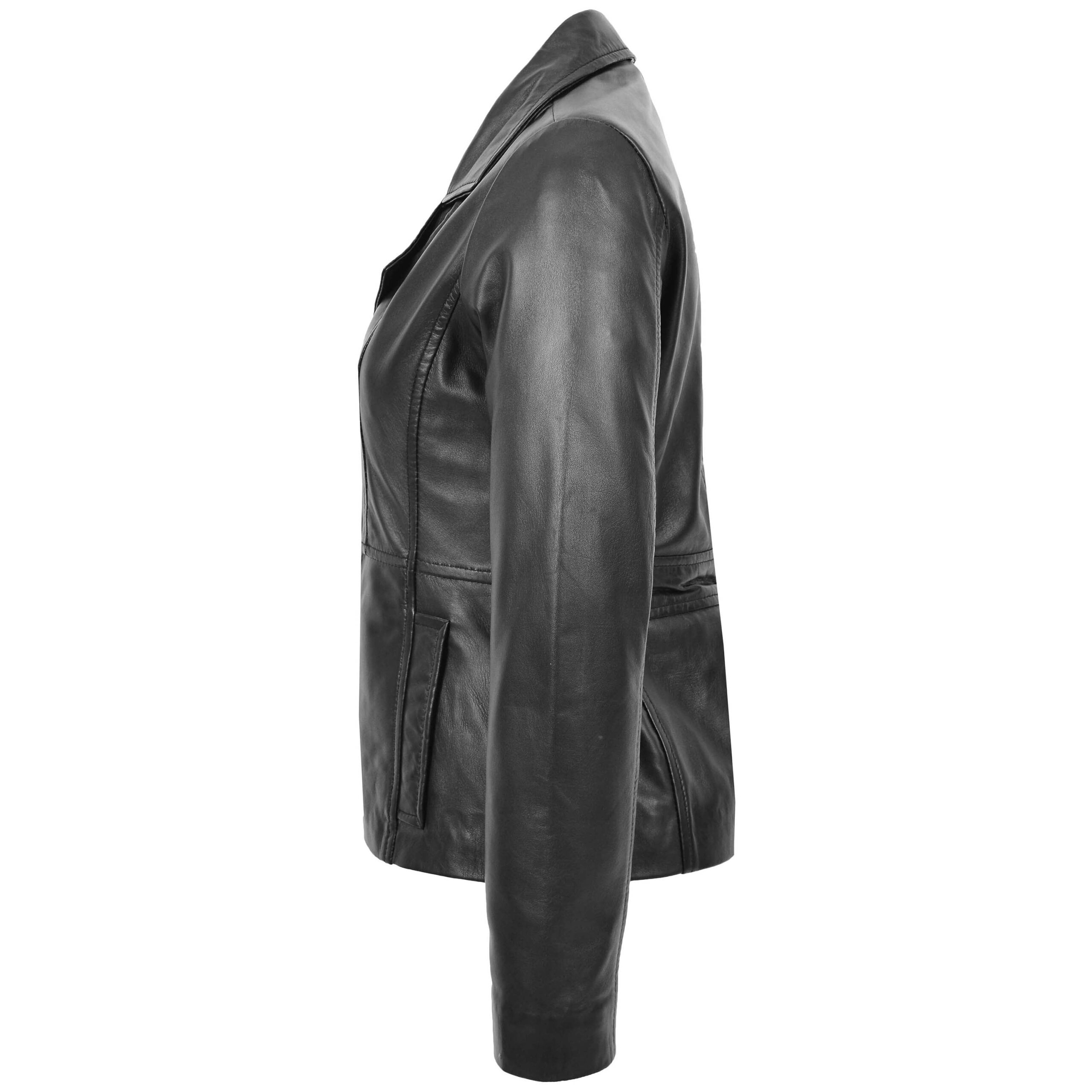 BUNERI Chaqueta Mujer Cuero Blazer Clasico Tres Botones Negro - Imagen 4